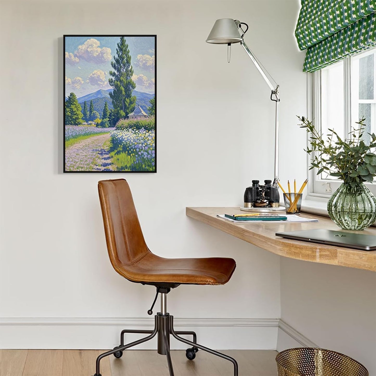 Countryside wildflowers landscape canvas poster natural plant flower artwork retro pastoral flower path suitable for farmhouse decoration