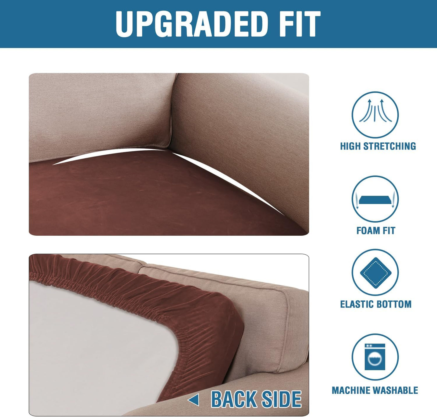 H.VERSAILTEX Velvet Stretch Individual Couch Cushion Cover Plush Cushion Slipcover for Loveseat Sofa Cushion Furniture Protector Seat Cushion Sofa Cover (1 Piece Sofa Cushion Cover, Burnt Brick)