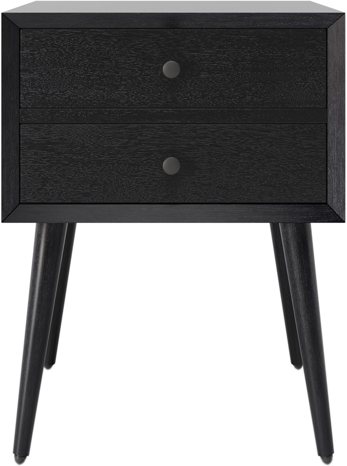 Christopher Knight Home Accent Bedside End Table, Acacia Wood Nightstand Side Table, Storage with 2 Drawers, Mid-Century Nightstand with Solid Wood Leg for Bedroom Dorm and Small Space, Black