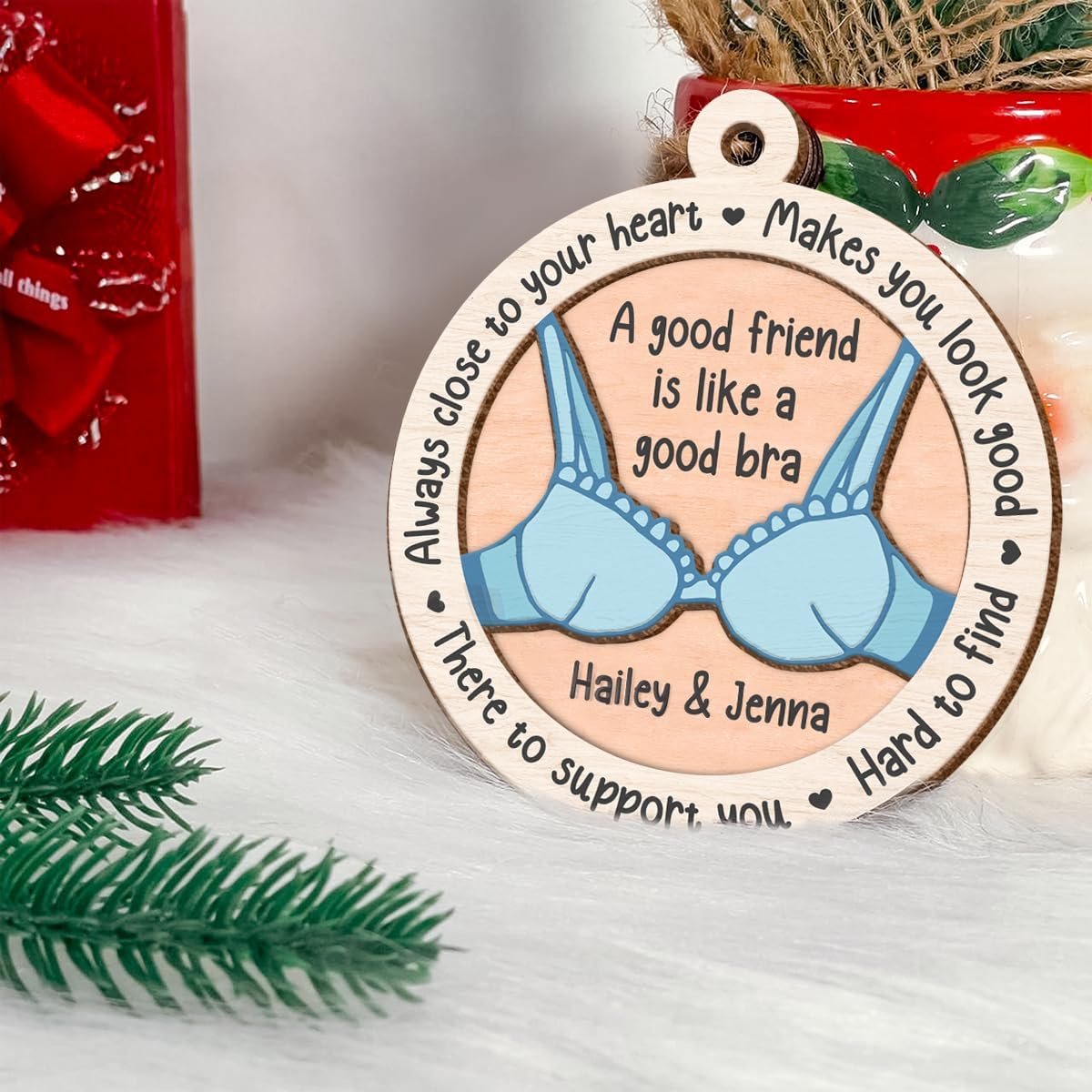 Personalized Best Friends Christmas Tree Ornament - 2 Layered Wooden Design, Custom Keepsake for Friends