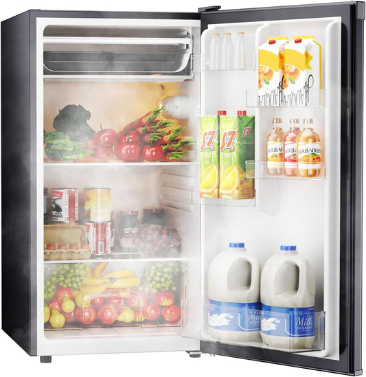 Upstreman 4.4 Cu.Ft Mini Fridge with Freezer, Single Door Mini Refrigerator for Bedroom, Extra Large Capacity, Energy-efficient, Small fridge for Office, Dorm, Kitchen, Black-BR44