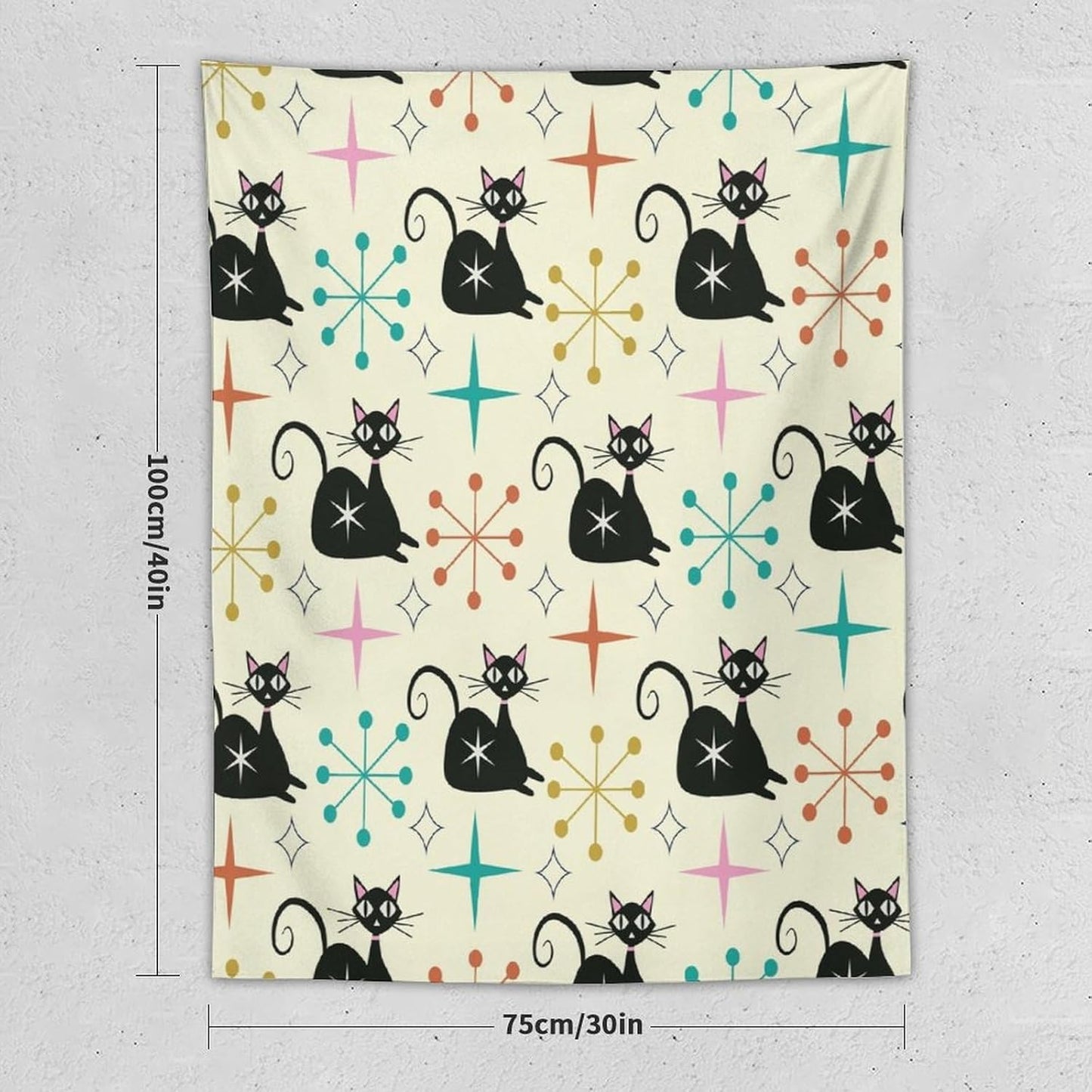 ICMOLYYENLO Abstract Cat Tapestry, Medieval Abstract Atomic Star Cat Vintage Home Wall Hanging Art Tapestry for Bedroom Living Room Dormitory 50x60 Inch