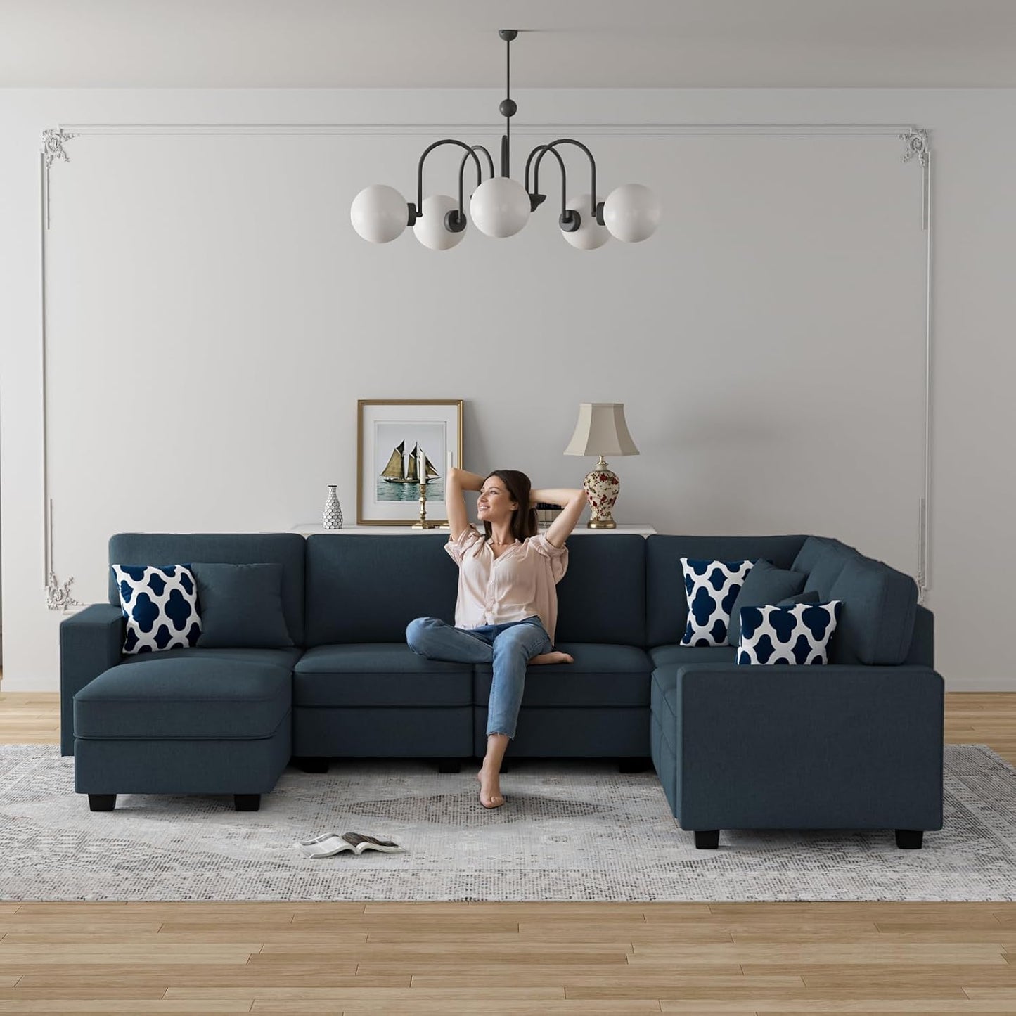 L Lengend Vansen Modular Sectional Sofa U Shaped Couch with Ottoman Modern Reversible Corner Sectional Couch for Living Room (Charcoal, U Shaped Sofa-2)