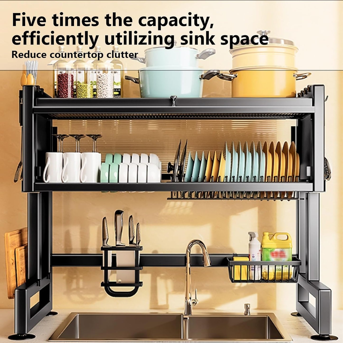 Home Furnishing Over The Sink Dish Drainer Drying Rack 3 Tier Over Sink Dish Rack for,oversink Dish Dry Rack,Space Saving Dish Drying Rack,Kitchen Sink Organizer countertop(Black,75cm/29.5in)