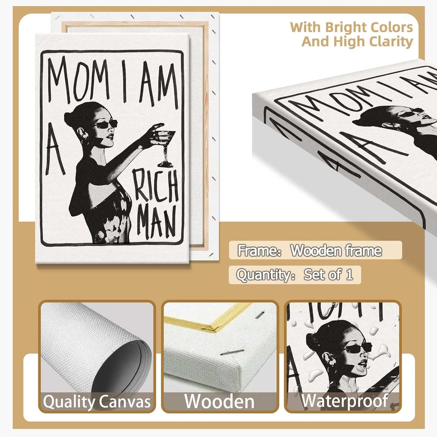 Mom I Am A Rich Man Aesthetic Retro Music Goblet Poster Feminist canvas Wall Art Vintage Bar Cart Wall Decor Preppy Dorm Decor Unique Wall Art prints painting 24x36in Framed