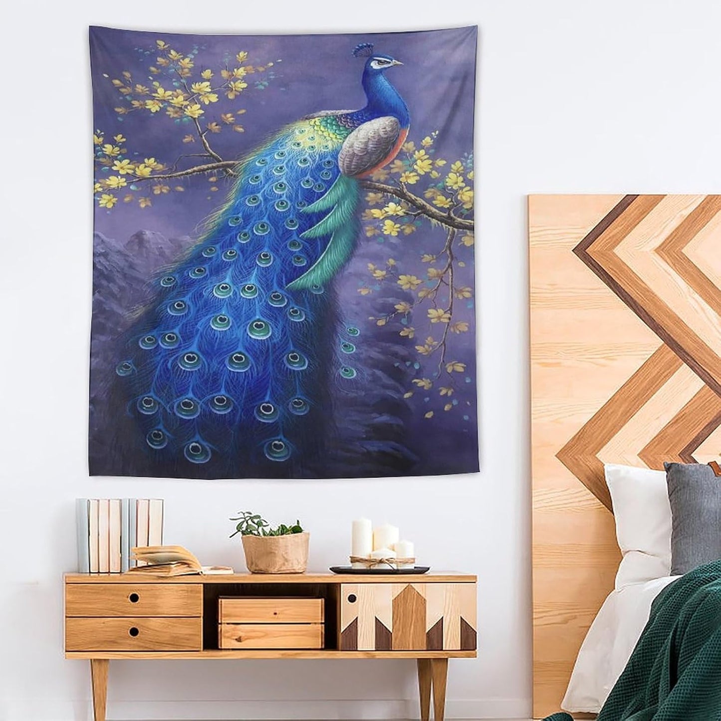 yowecso Peacock Tapestry Wall Hanging for Bedroom, Living Room - Purple Peacock Bird Tapestry - Aesthetic Wall Decor - 50"x60"