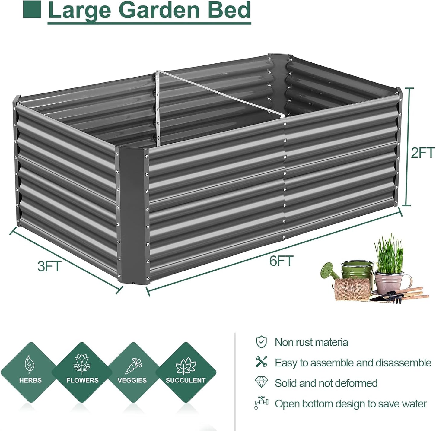 Land Guard 6×3×2 ft Galvanized Raised Garden Bed Kit, Galvanized Planter Raised Garden Boxes Outdoor, Large Metal Raised Garden Beds for Vegetables(Grey)…