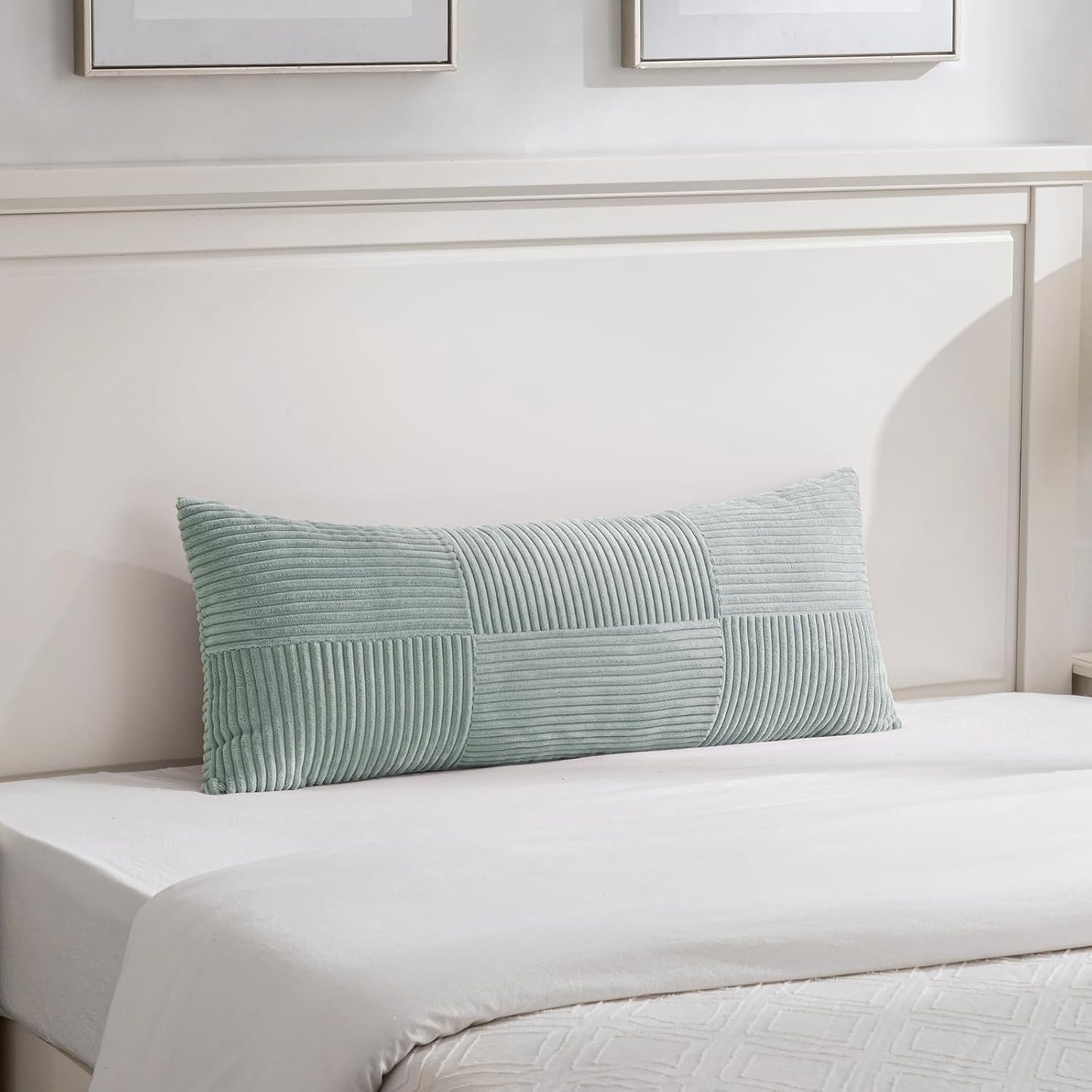 Fancy Homi Set of 2 Grey Blue Boho Long Lumbar Body Decorative Throw Pillow Cover 14x36 Inch for Bed Couch Bedroom Bench, Soft Patchwork Corduroy Textured Pillow Case, Rustic Farmhouse Room Décor