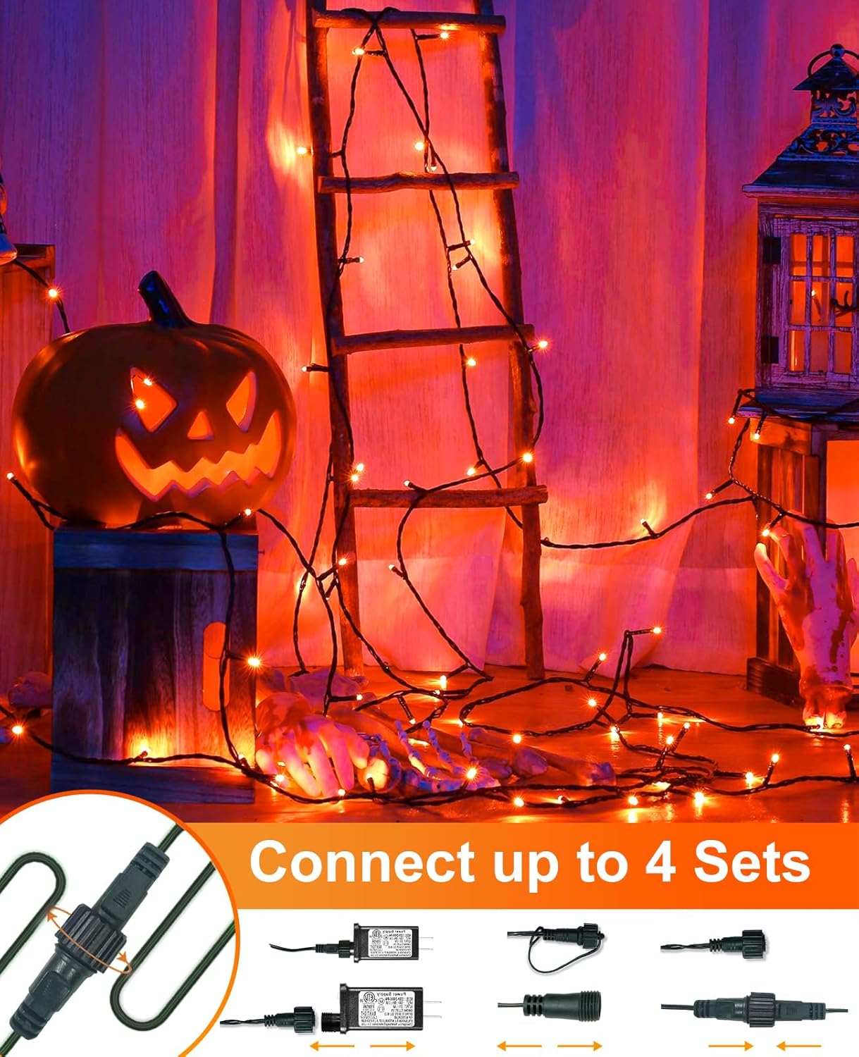 80FT 240 LED Halloween Lights Outdoor, Orange String Lights for Outside with Waterproof 8 Modes, Connectable Green Wire Twinkle Tree Light for Indoor Bedroom Patio Garden Party Holiday Decorations