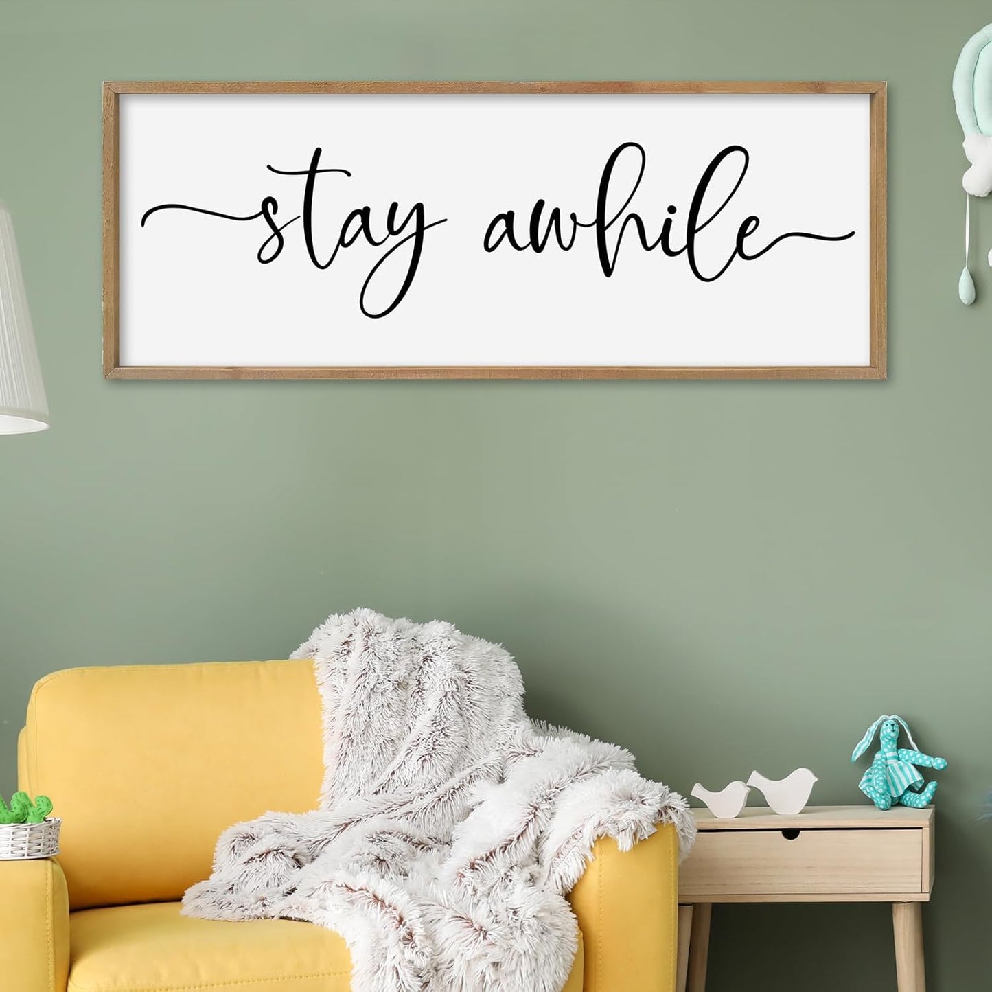 SRSZHIYUE Stay Awhile Sign Wall Decor Art 40"×15" Home Entryway Hallway Signs Large Wood Framed Wall Hanging (Wood)