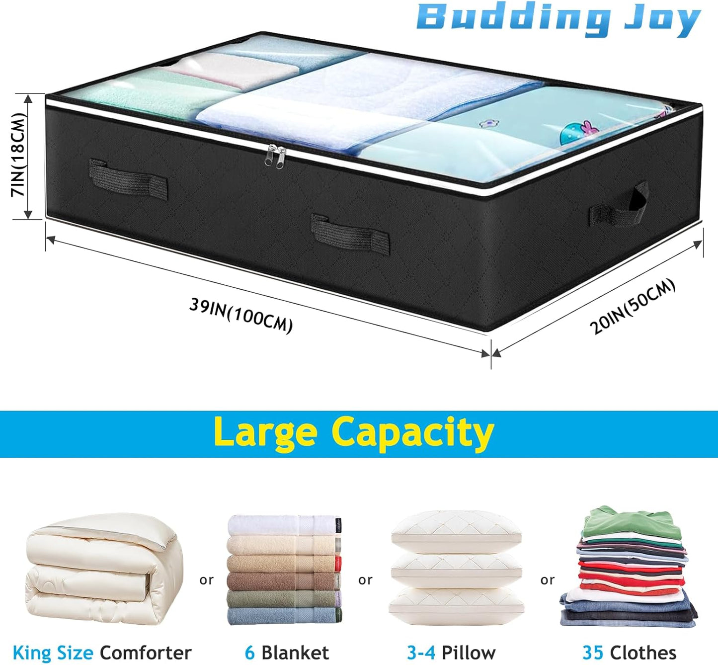 6 Pack Under Bed Storage Containers Organizer, Large Capacity Underbed Clothes Storage Bins, Bedroom Organization and Storage, Foldable Storage Bags for Clothes Pillow Blankets Bedding