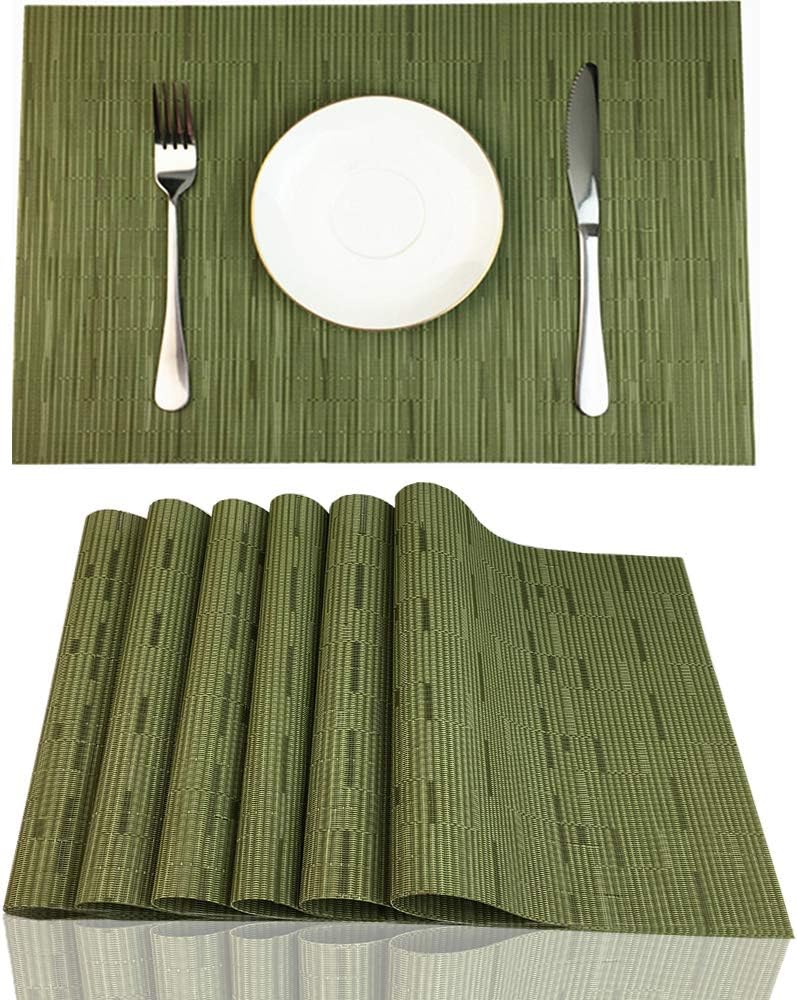 Red-A Placemats Set of 6 for Dining Table Heat-Resistant Washable Place Mats Woven Vinyl Kitchen Table Mats Easy to Clean,Green