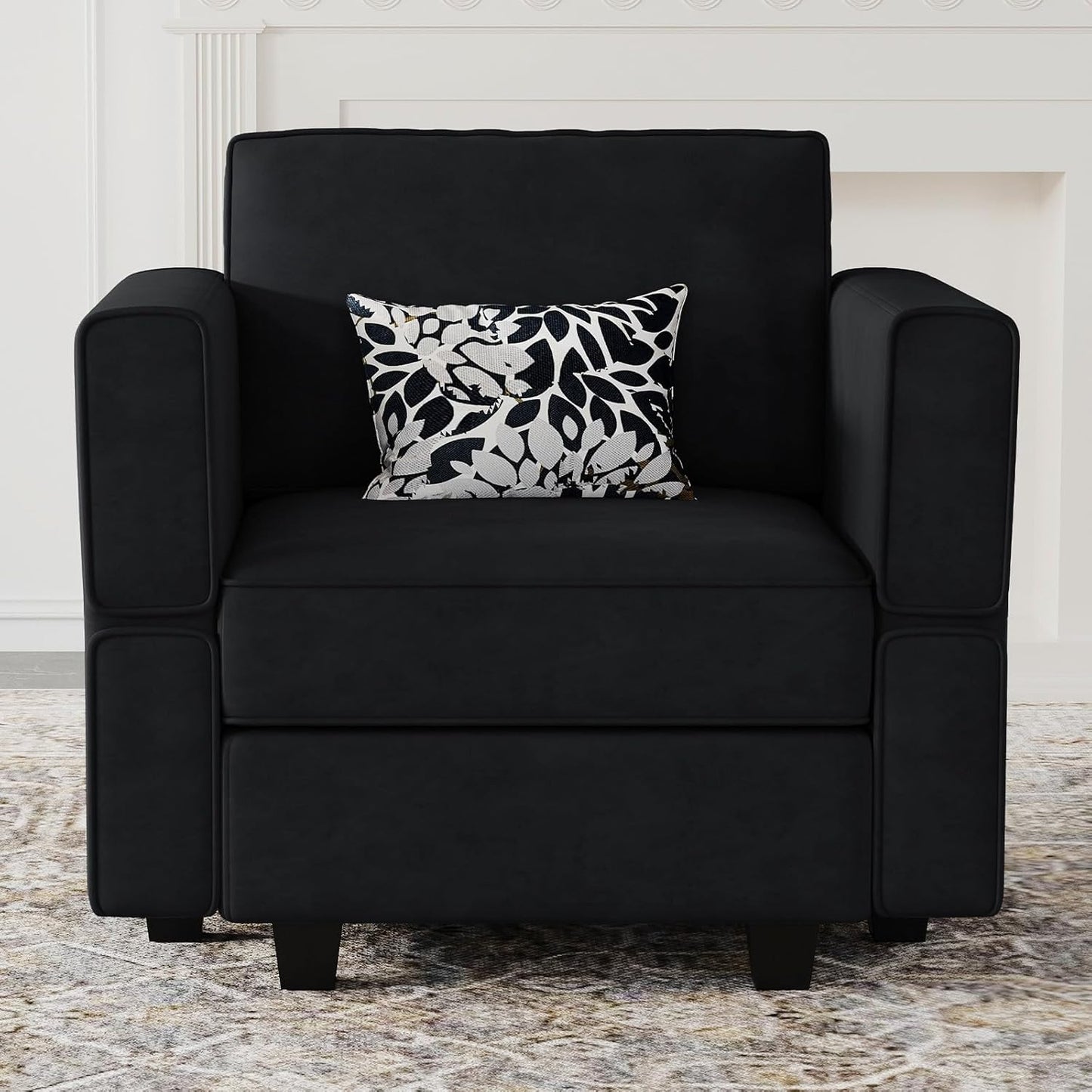 Belffin Modular Sectional Arm Accent Chair with Storage Seat Velvet Armchair Single Sofa Club Chair Black