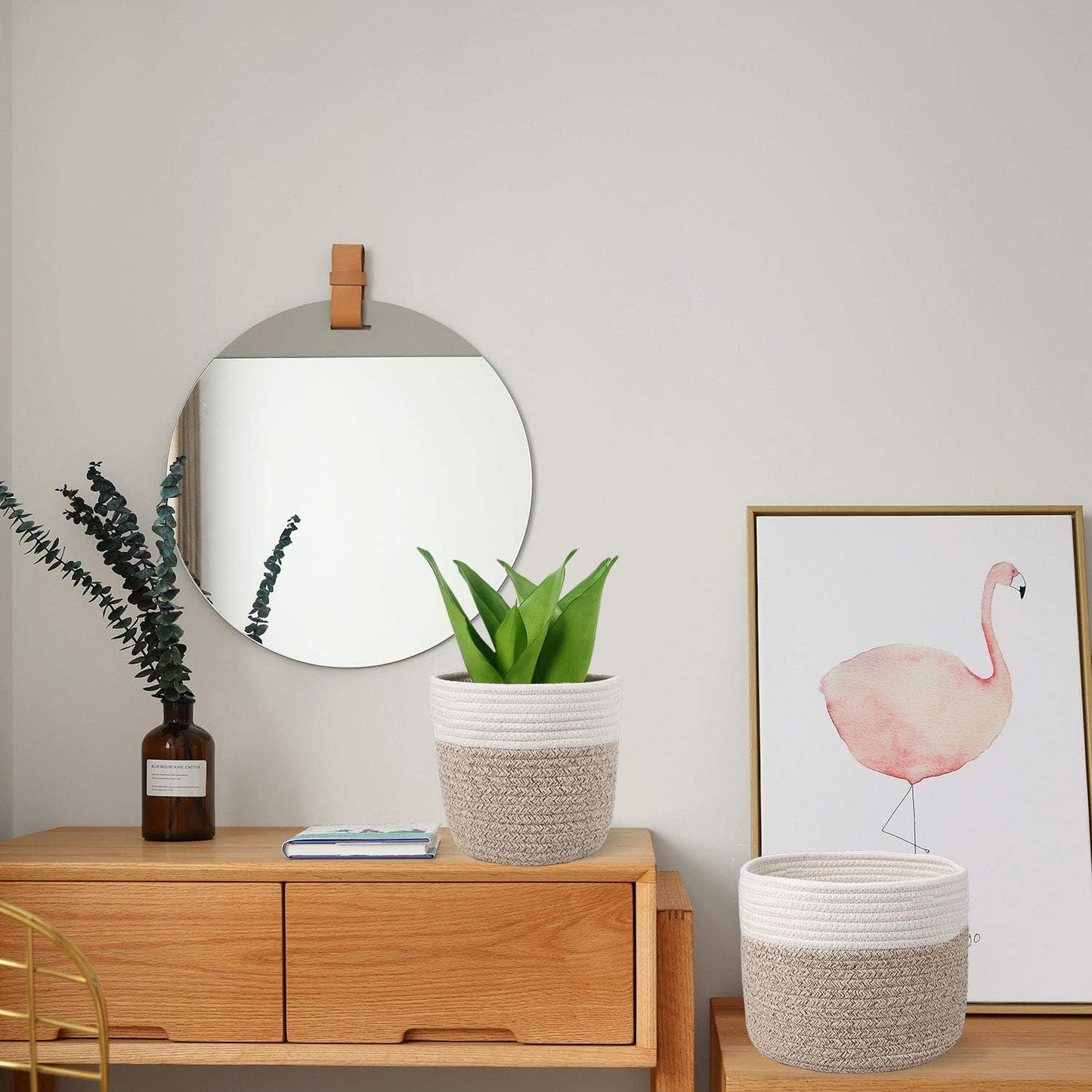 Woven Cotton Rope Plant Basket for 8" Flower Pot Small Basket for Plants Storage Organizer H7.5 x W8.5