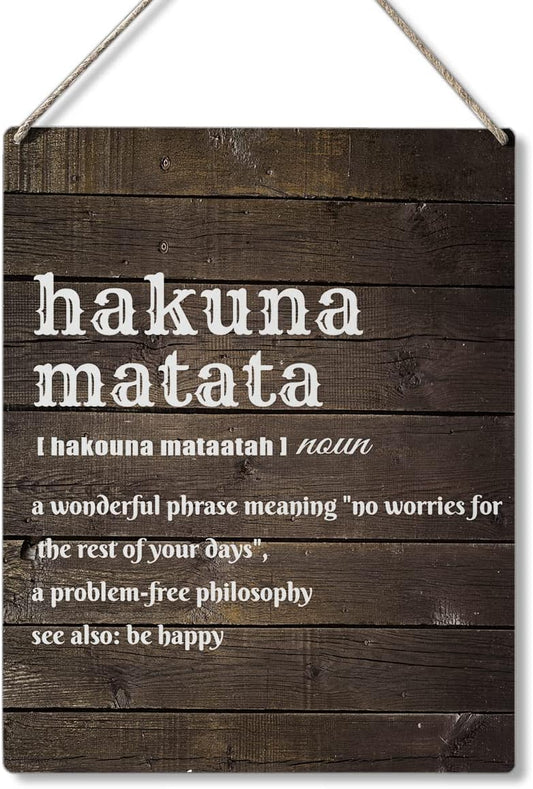 Qious Inspirational Gift Signs Hakuna Matata a Wonderful Phrase Meaning No Worries for the Rest of Your Days Wooden Hanging Sign Rustic Wall Art Home Decoration 10 x 8 Inches…