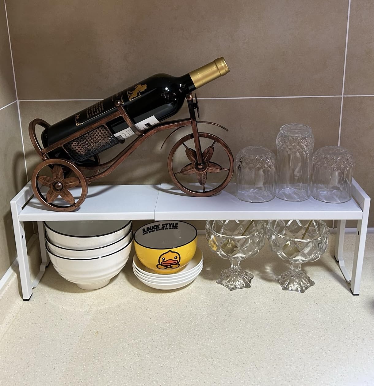 Expandable Cabinet Shelf Organizer 16-26" L Stackable Kitchen Counter Shelf Rack Stand Sink Riser Countertop Storage White (Narrow 5.1”D)