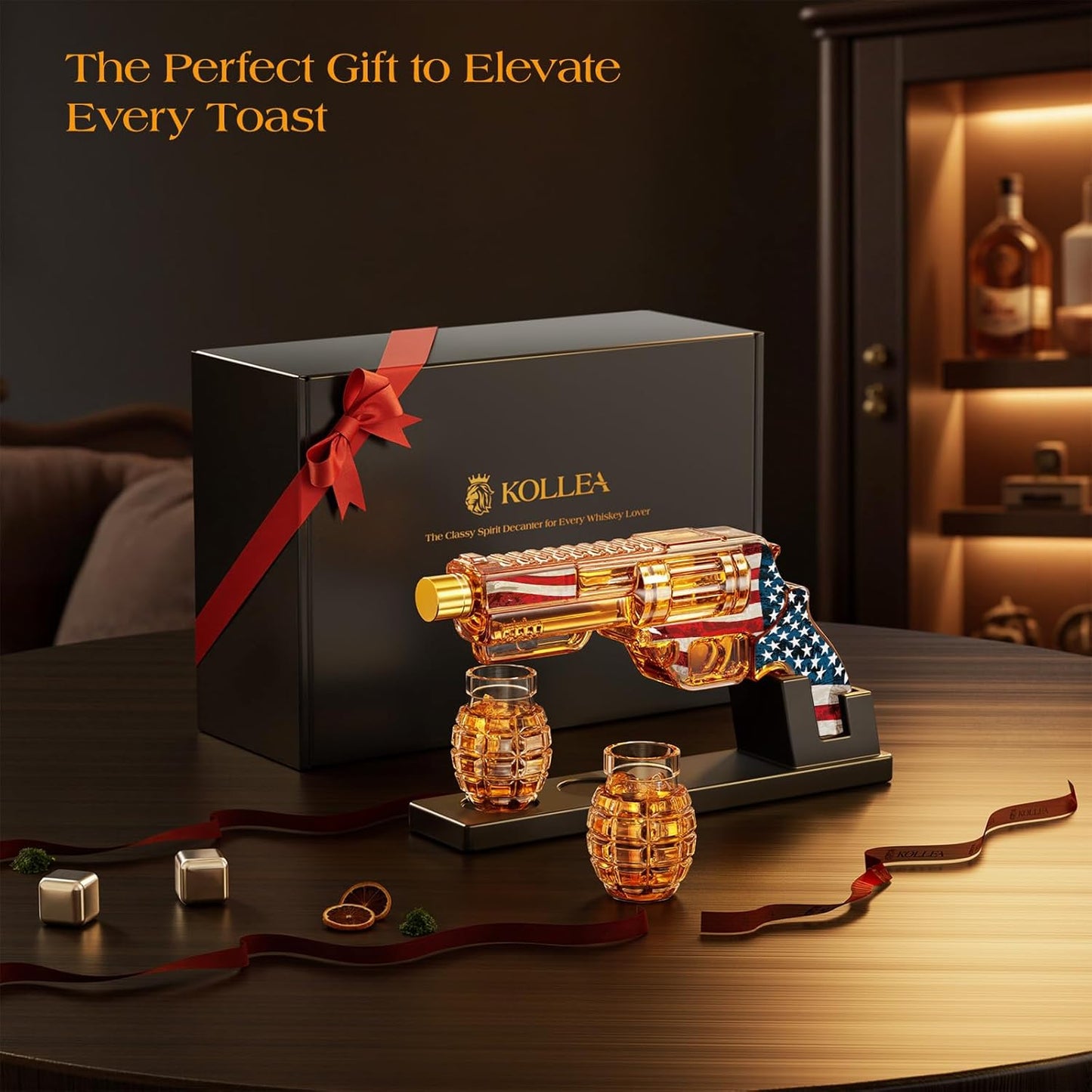 Birthday Gifts for Men Dad, Kollea Flag Whiskey Decanter Sets with Grenade Shot Glasses, Gifts Ideas for Brother, Holiday, Father, Husband, Boyfriend, Military Enthusiasts, Funny Anniversary Present