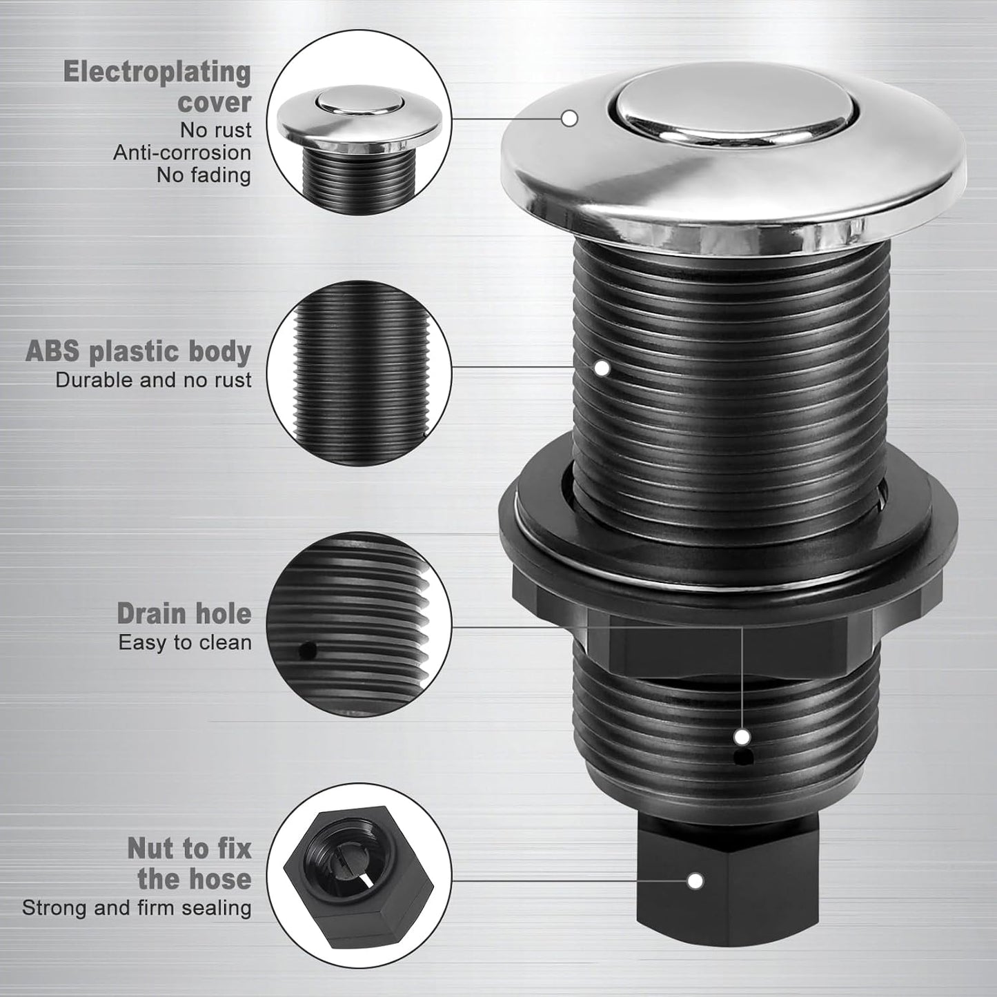 Garbage Disposal Air Switch Kit, Garbage Disposal Button, Sink Top Waste Disposer On/Off Switch, UL Listed Air Switch Compatible with All Garbage Disposals (Chrome Silver)