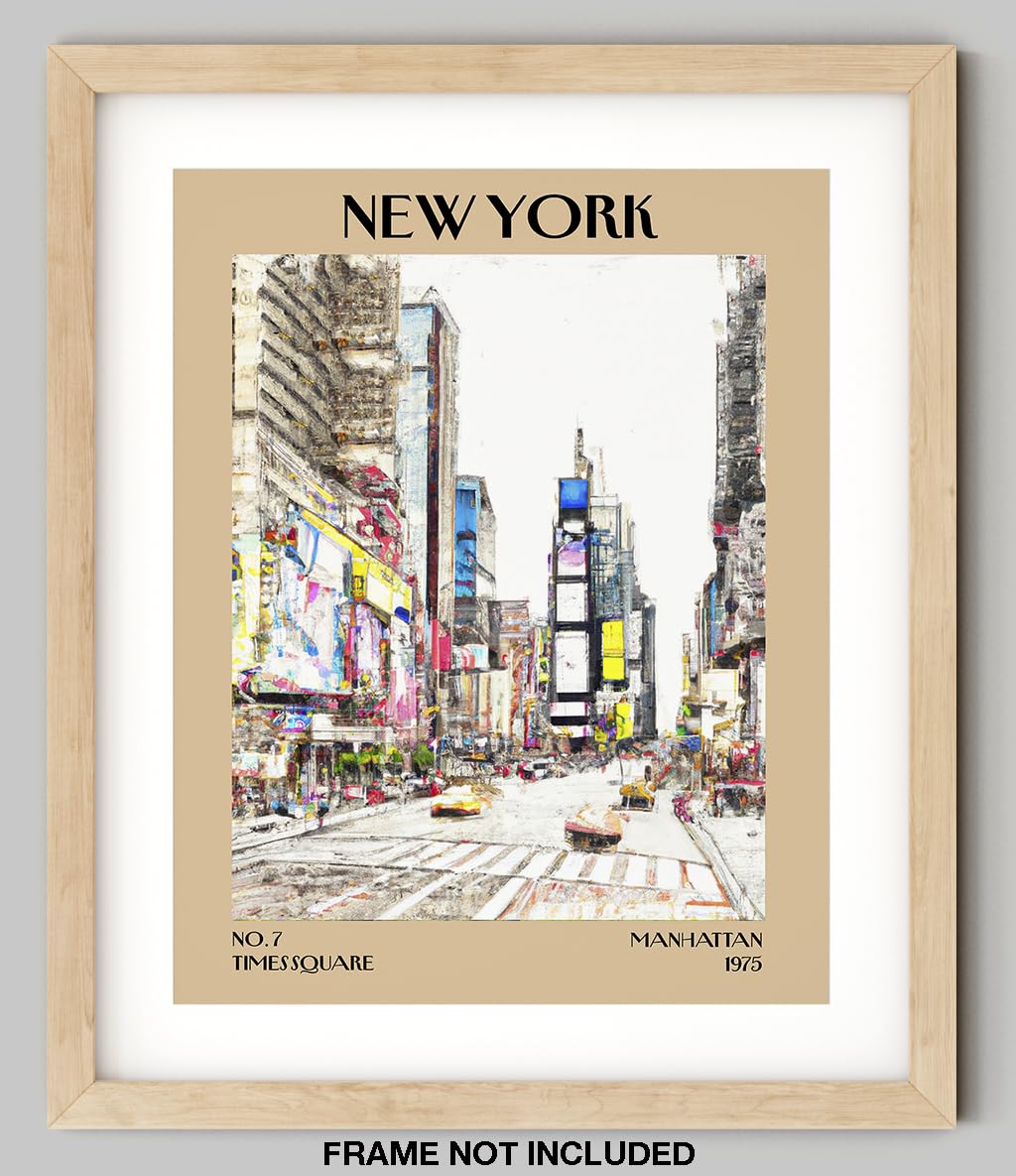 Retro Vintage New York Wall Art Print - 11x14 Unframed Poster - New York City Souvenirs, Cute Trendy Colorful Wall Decor (Times Square, 11x14")