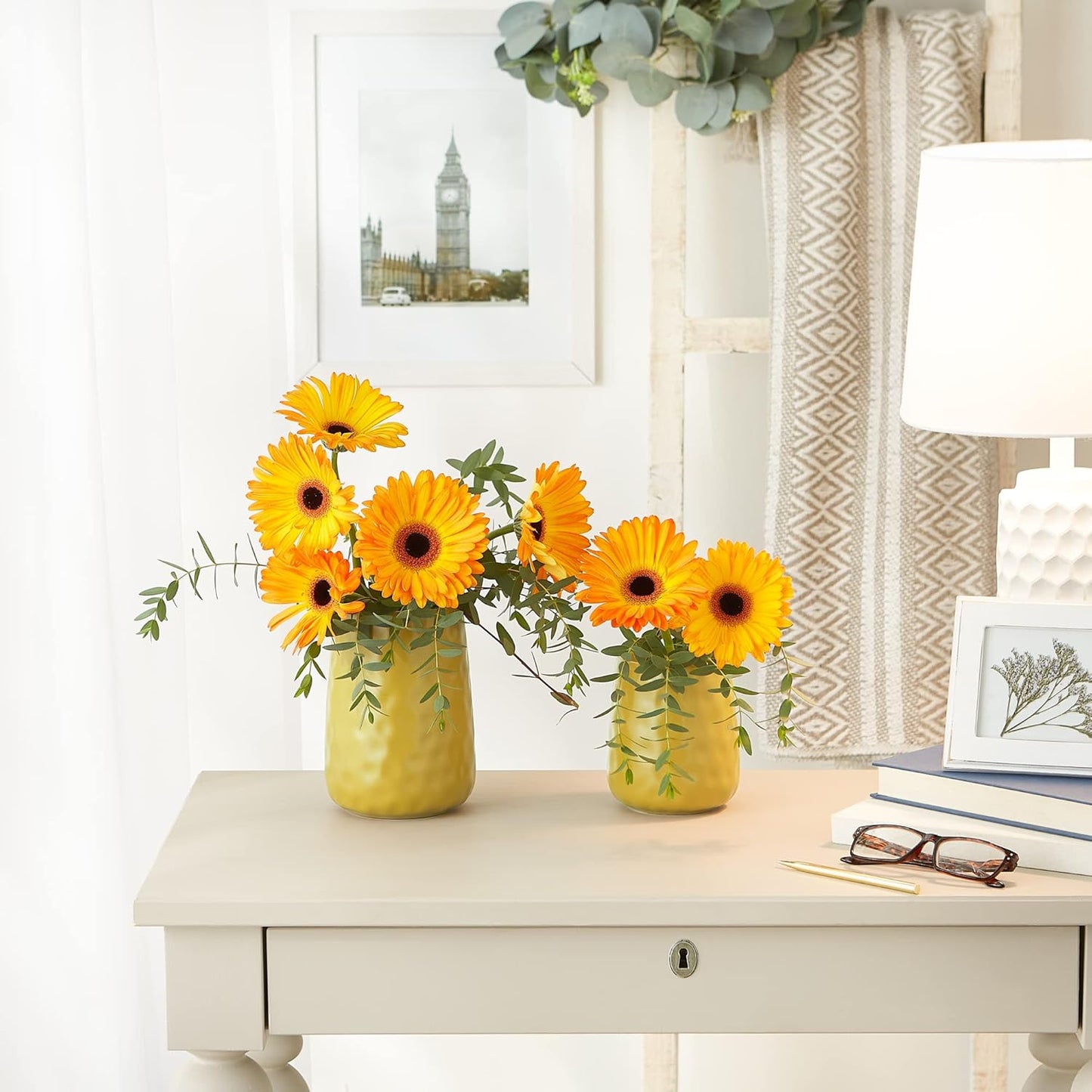 DII Kitchen Accessories Collection, Textured Matte Ceramic Canister Set, Lemongrass, Dimple, 2 Piece