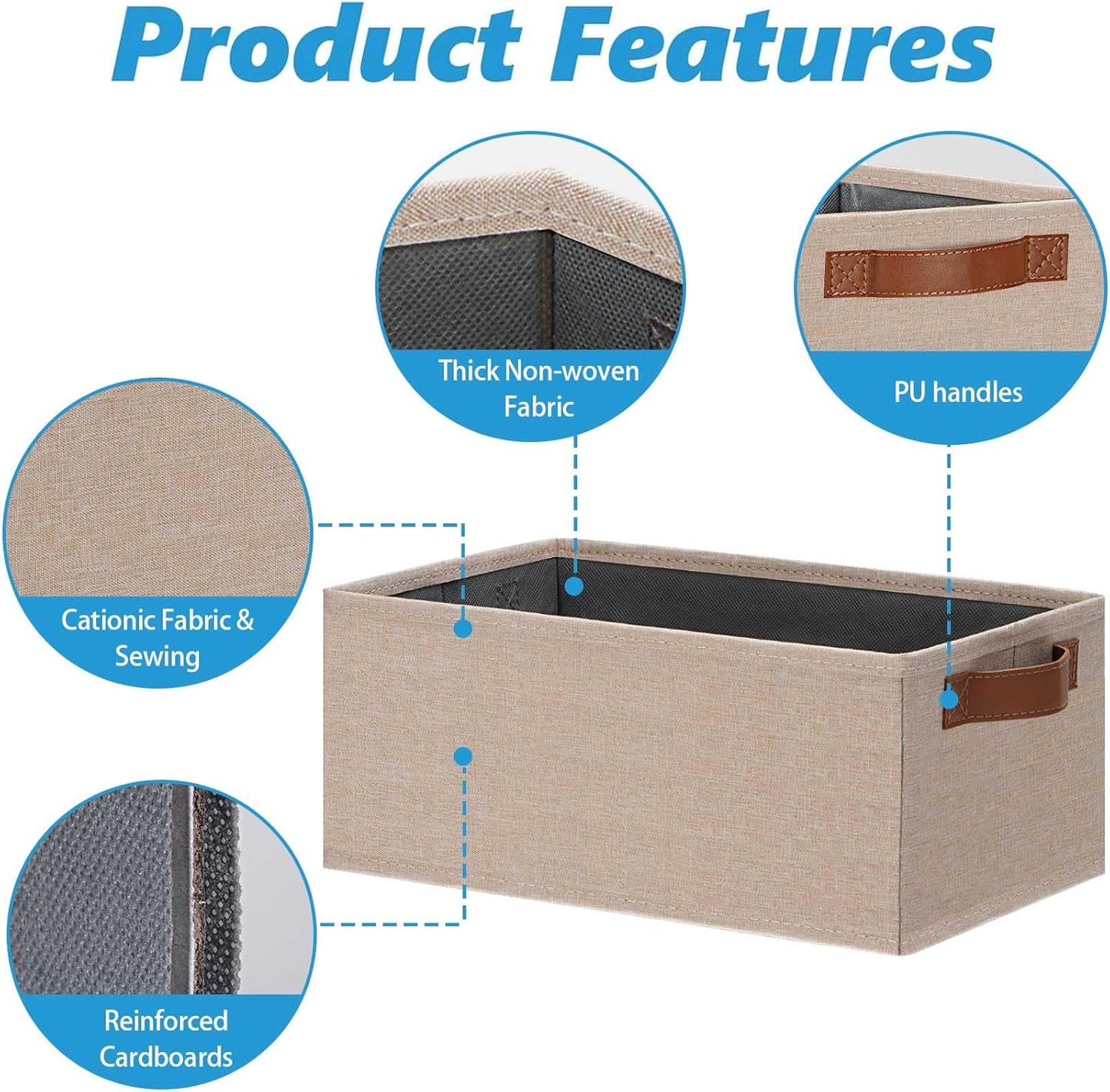 GhvyenntteS Small Fabric Storage Bins 12 Pack, 11.8" x 7.87" x 5.11" Storage Basket with Leather Handles, Closet Storage Bins for Shelves, Storage Baskets for Shelves, DVD Storage (Beige Yellow)