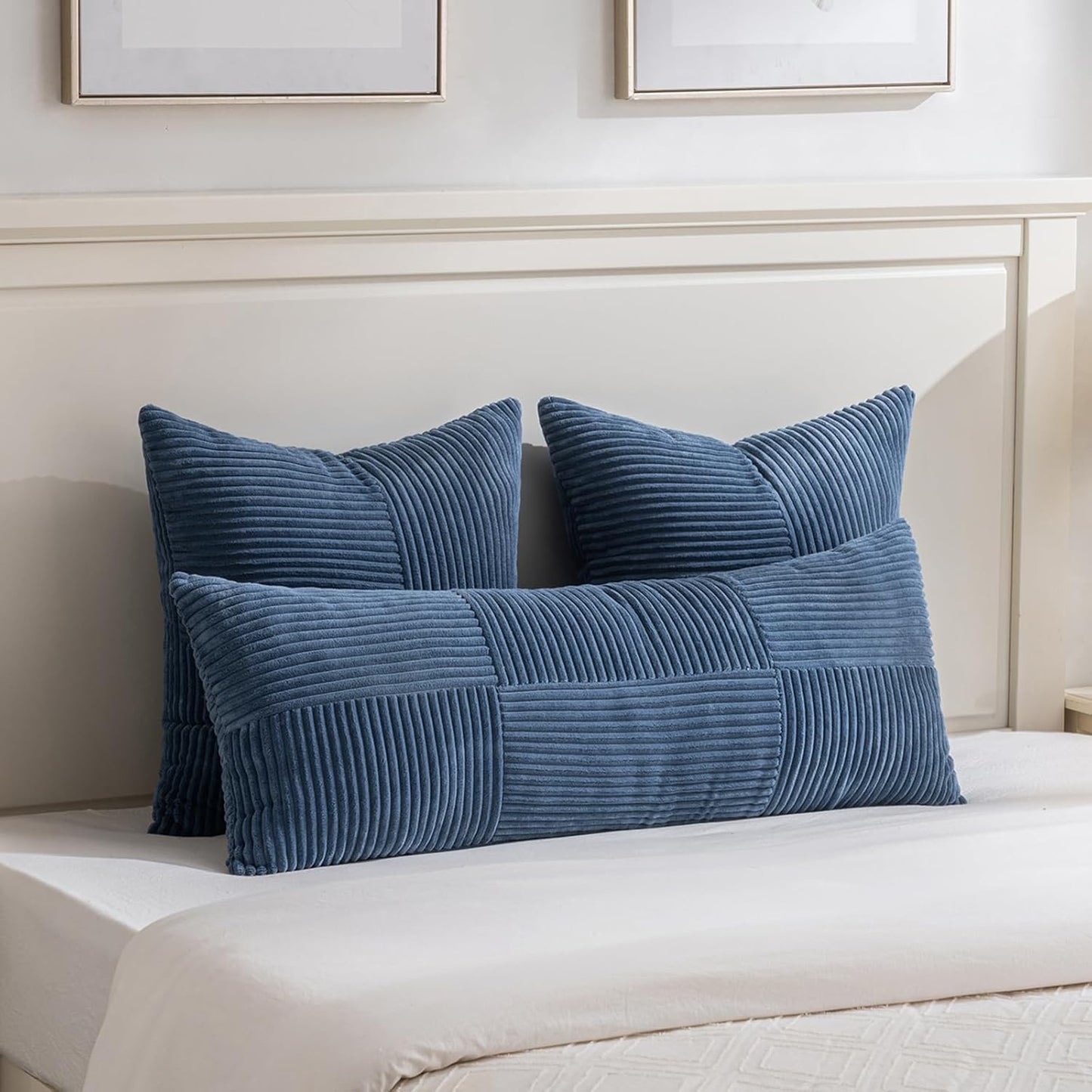 Fancy Homi 2 Packs Dusty Blue Euro Decorative Throw Pillow Covers 26x26 Inch for Bedroom Couch Bed, Rustic Farmhouse Boho Home Decor, Soft Corss Corduroy Patchwork Textured Cushion Case 66x66 cm