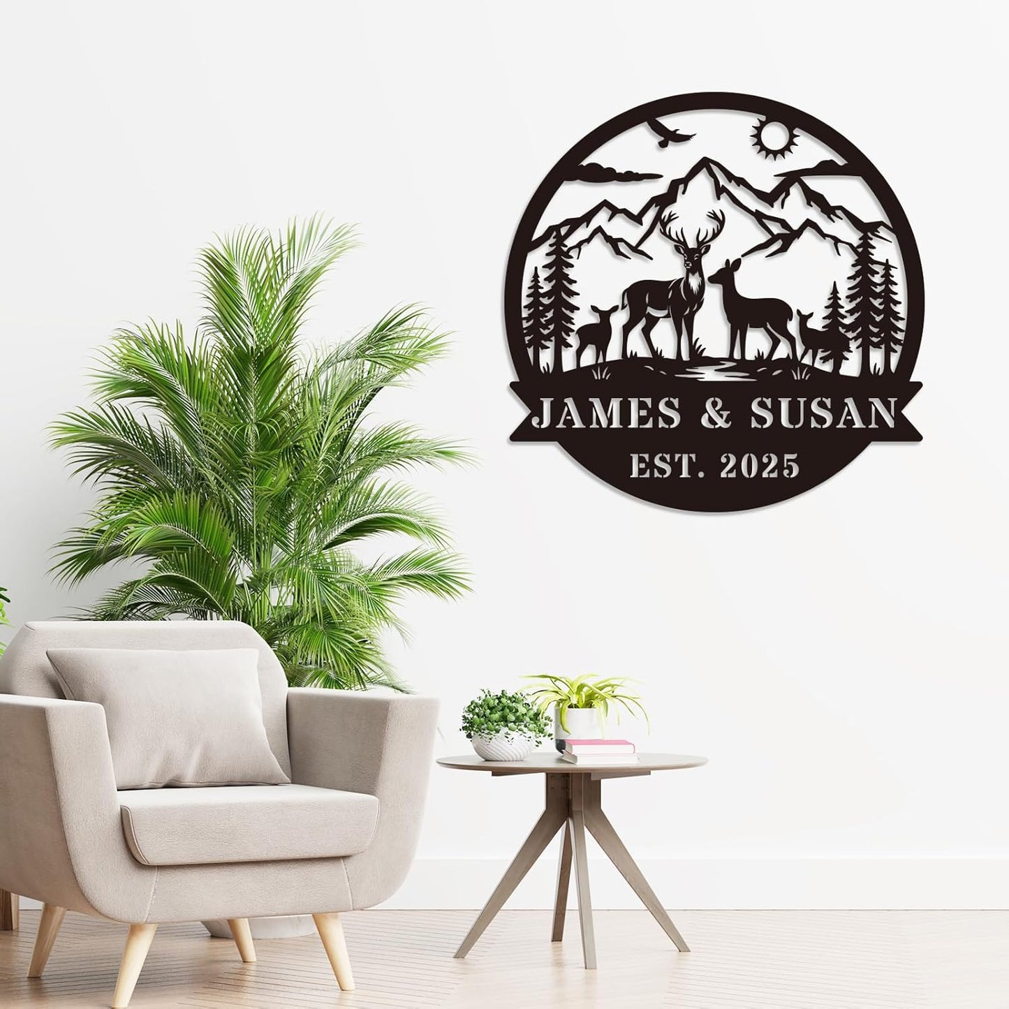 Personalized Rustic Metal Deer Cabin Sign, Outdoor Welcome Sign for Front Porch, Great Custom Metal Name Sign Gift for Hunters, Farmhouse Cabin Decor