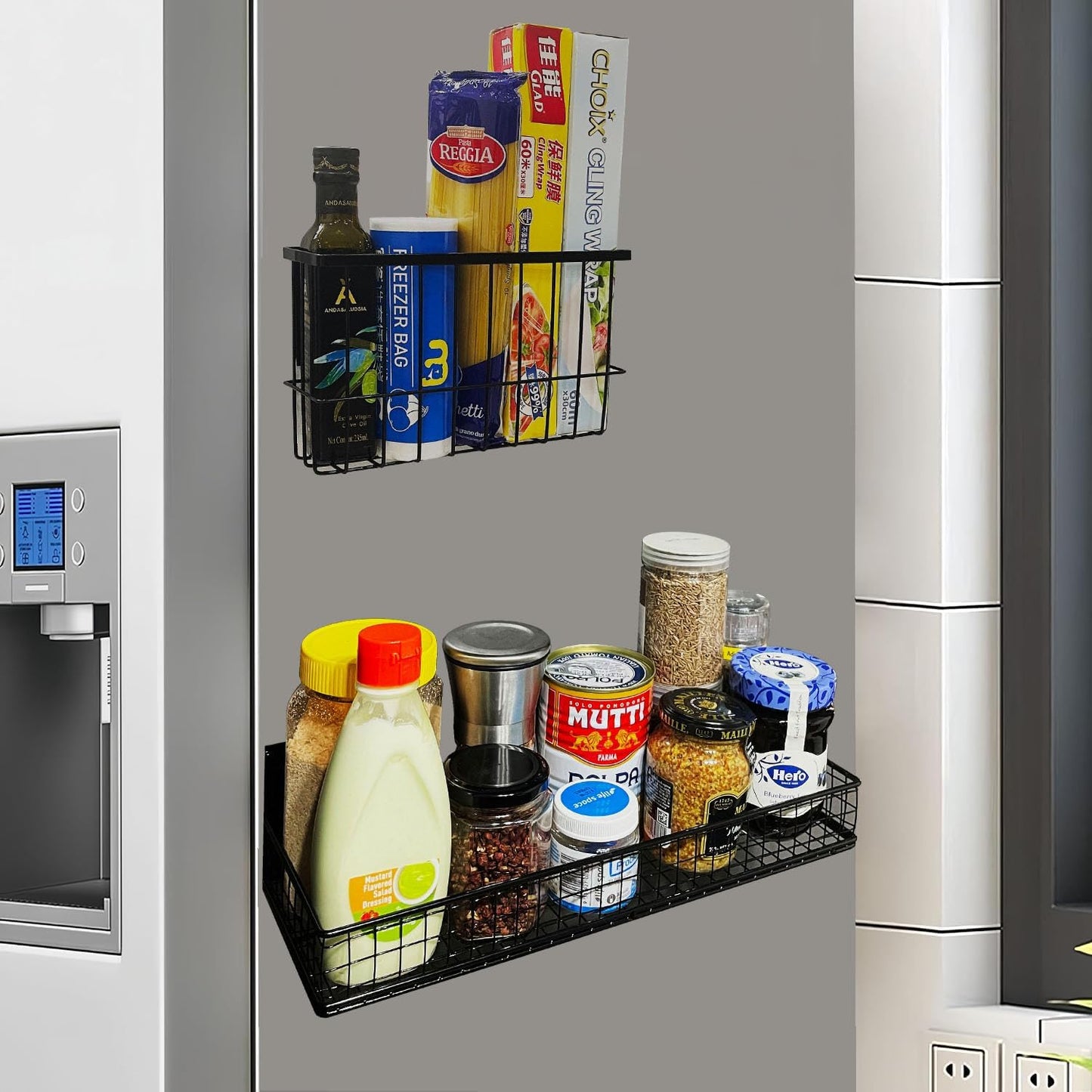 Bruda 2 Pack Magnetic Storage Rack for Spice, Magnetic Organization Shelf for Refrigerator, Fridge, Washing Machine, Oven, Coffee Maker, Metal Peg Board, Stacked Washer and Dryer 010