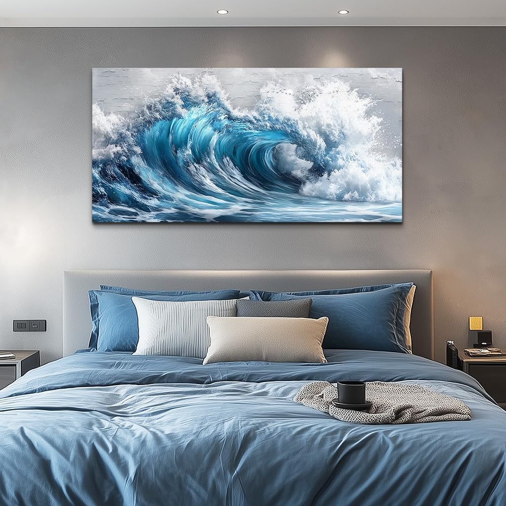 ZUITINGHUA Large Wall Decor For Living Room Canvas Wall Art For Office Modern Wall Decorations For Bedroom Ocean Waves Landscape Painting Black And White Pictures Artwork Room Home Decor 24x48 In