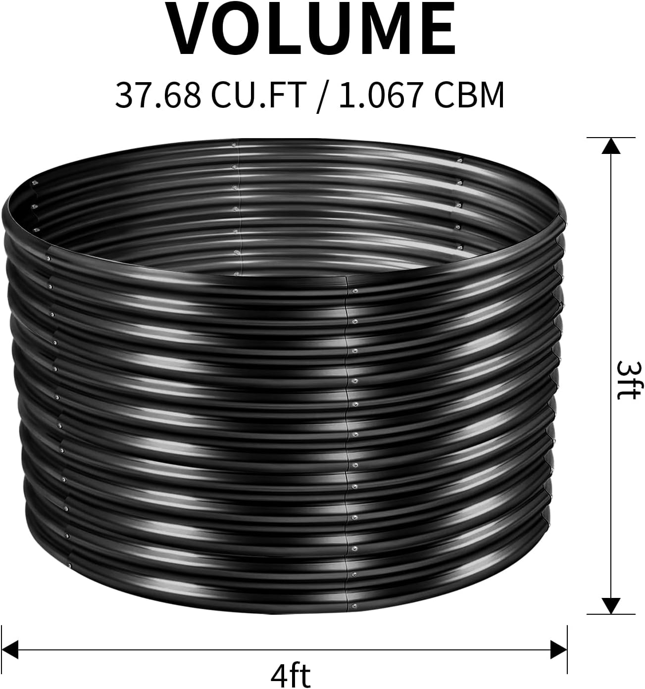 Land Guard 4×4×3ft Galvanized Raised Garden Bed Kit, Round Galvanized Planter Raised Garden Boxes Outdoor, Large Metal Raised Garden Beds for Vegetables, Grey