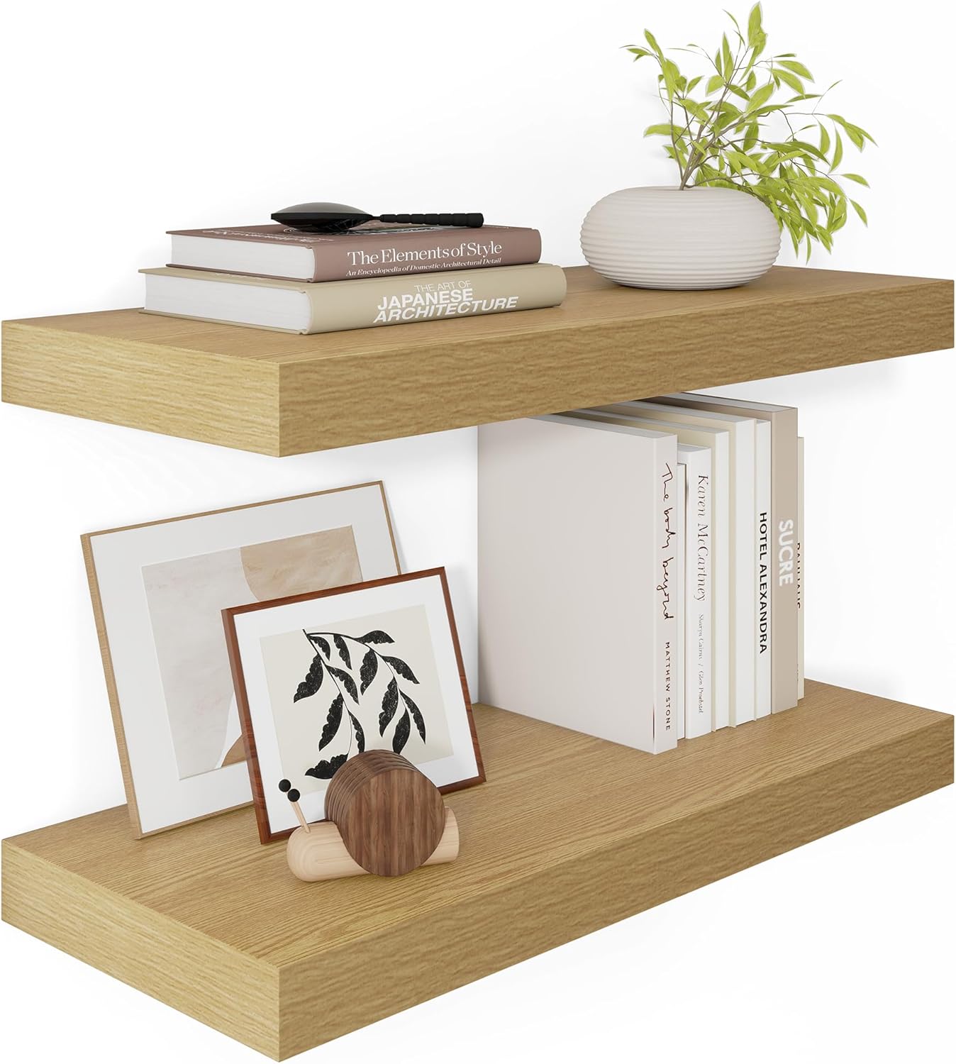 12 Inch Deep Floating Shelves 24 inch Long, 24 x 12 Wide Wall Shelves with Invisible Brackets, Heavy Duty Shelf for Bedroom Bathroom Living Room Kitchen Office Home Decor, Modern Shelf Set of 2, Oak