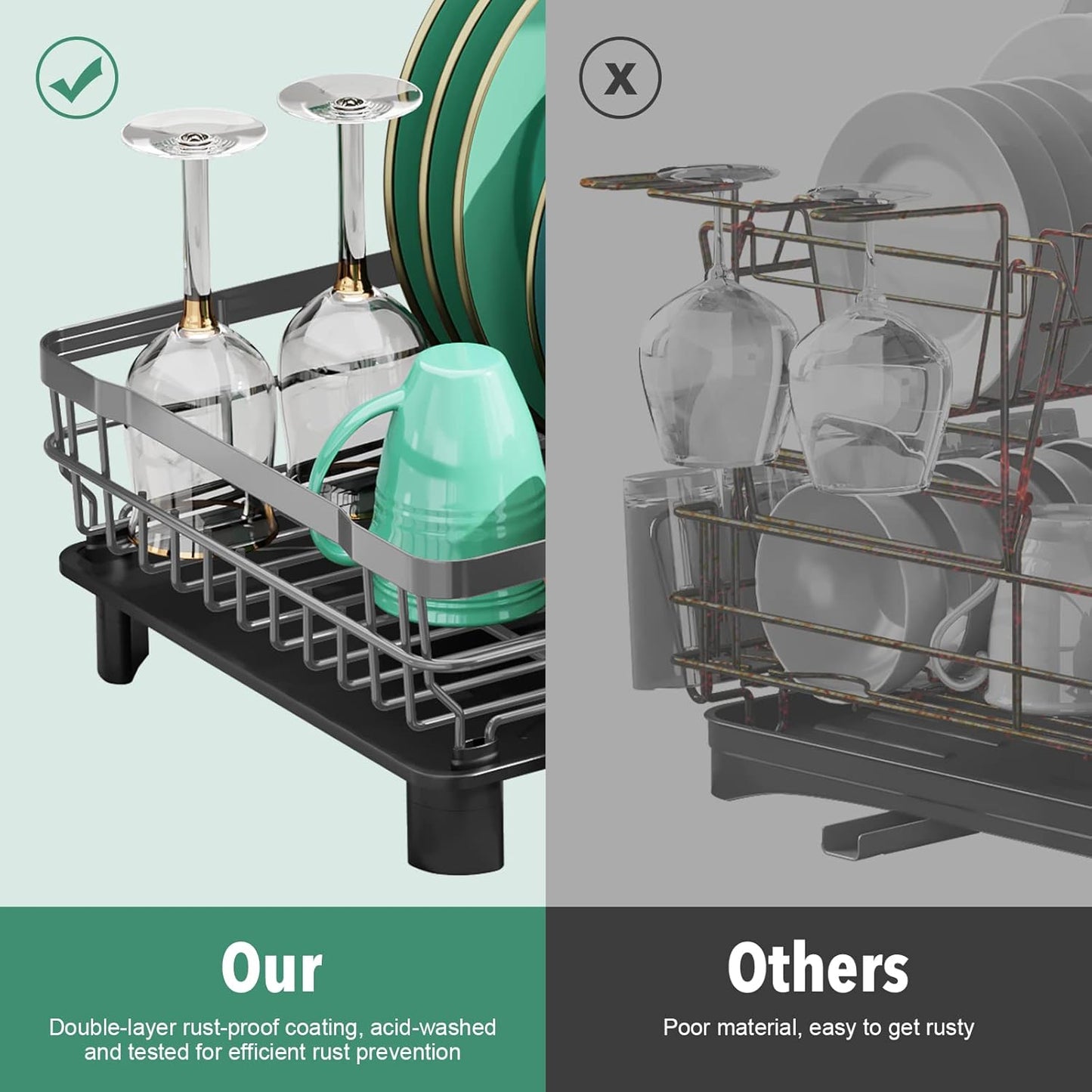 MOUKABAL Dish Drying Rack, Dish Rack, Large Dish Racks for Kitchen Counter, Drying Rack Kitchen with Removable Utensil Holder, Drainboard (Grey/Gray)