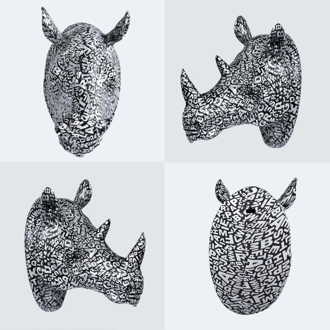 Rhino Head Wall Mount Resin Safari Animal Sculpture, Modern Faux Decor for Living Room Bedroom Office Realistic Wildlife Art Bust Black