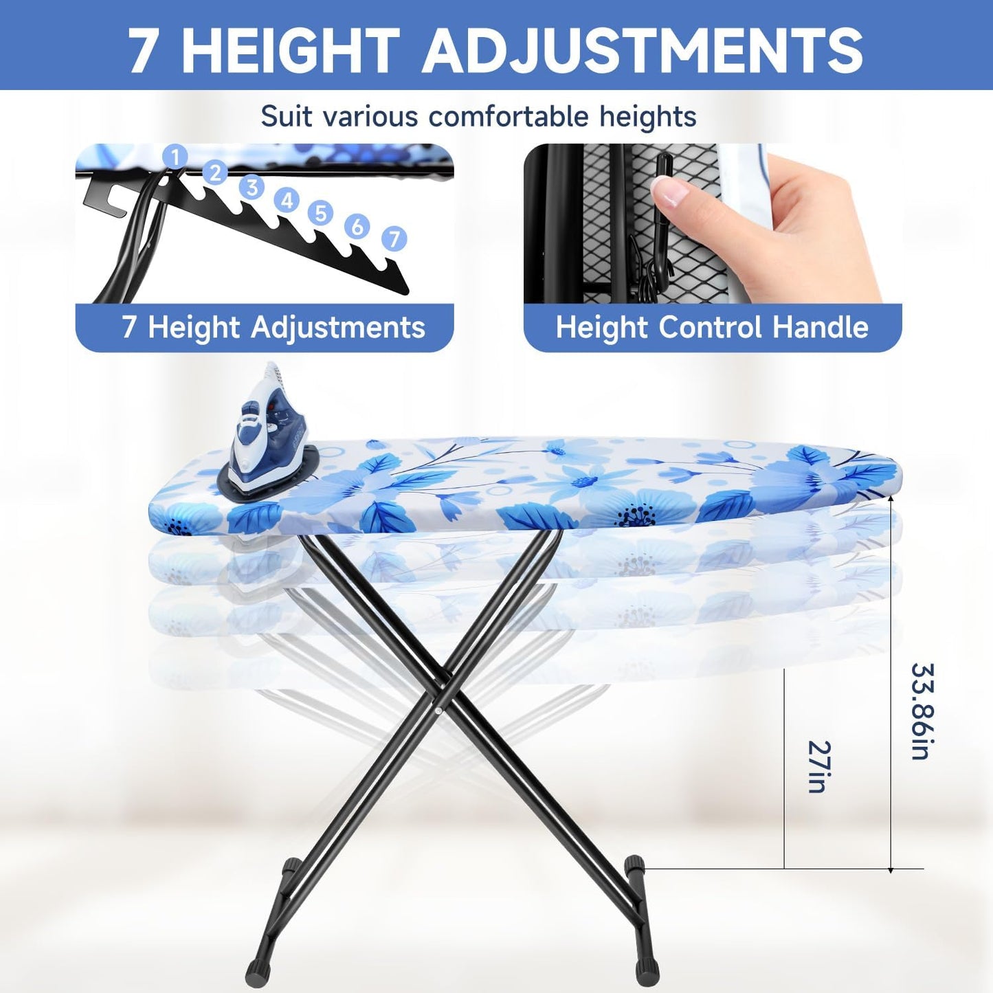 Ironing Board, Compact and Space Saver Ironing Board, Extra Wide Ironing Area with Extra Thick Heavy Duty Padded Cover, Stable Structure, Easy to Fold,Height Adjustable