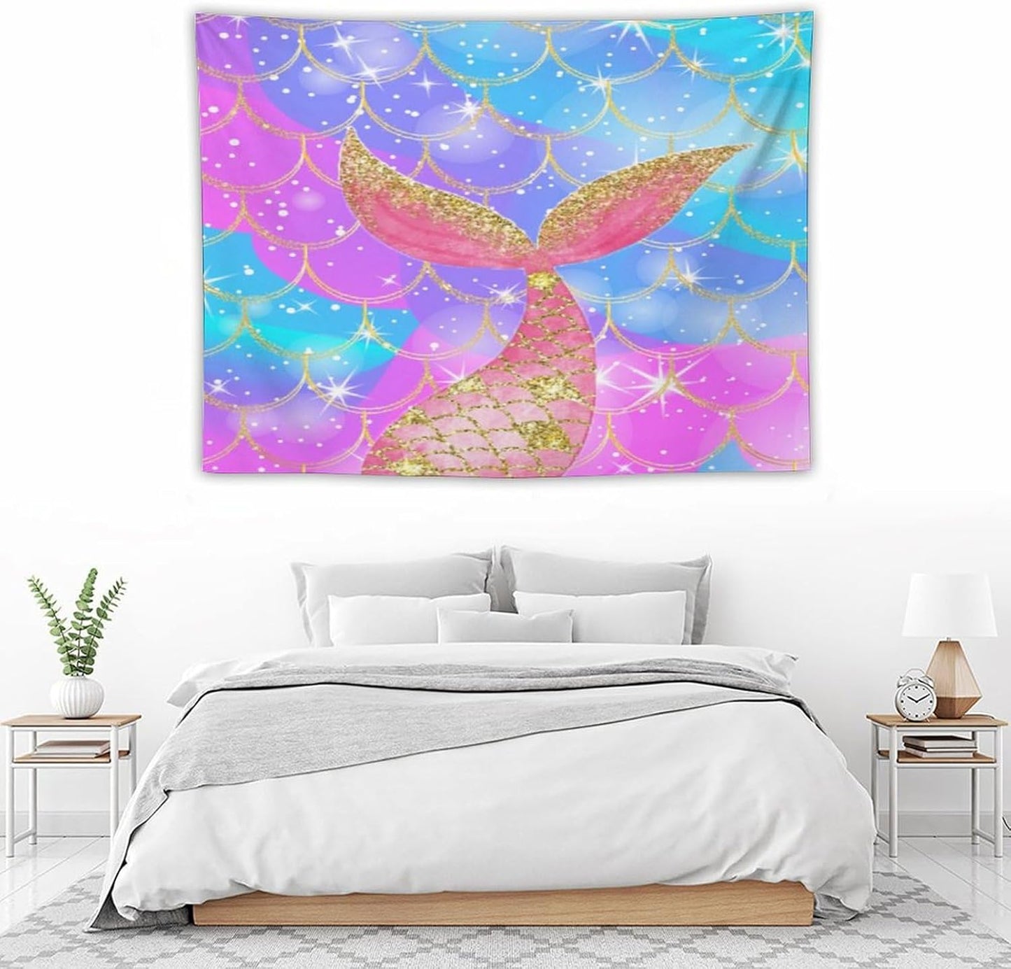 HZOHNAGO Mermaid Scales Tapestry Colorful Shiny Scales Mermaid Tail Pattern Printed Wall Tapestry Wall Hanging for Bedroom Living Room Dorm 40" W x 30" H