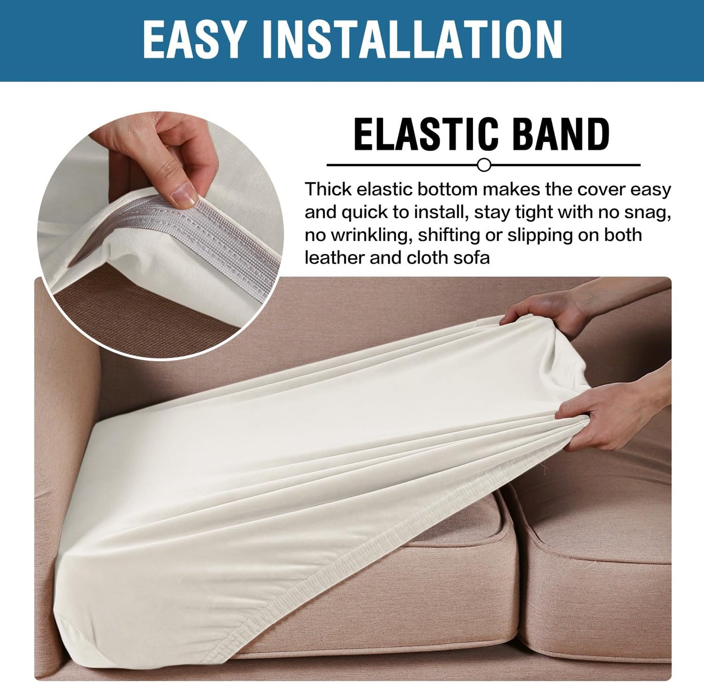 H.VERSAILTEX Velvet Stretch Couch Cushion Cover Plush Cushion Slipcover for Chair Loveseat Sofa Cushion Furniture Protector Seat Cushion Sofa Cover (3 Piece Sofa Cushion Covers, Porcelain)