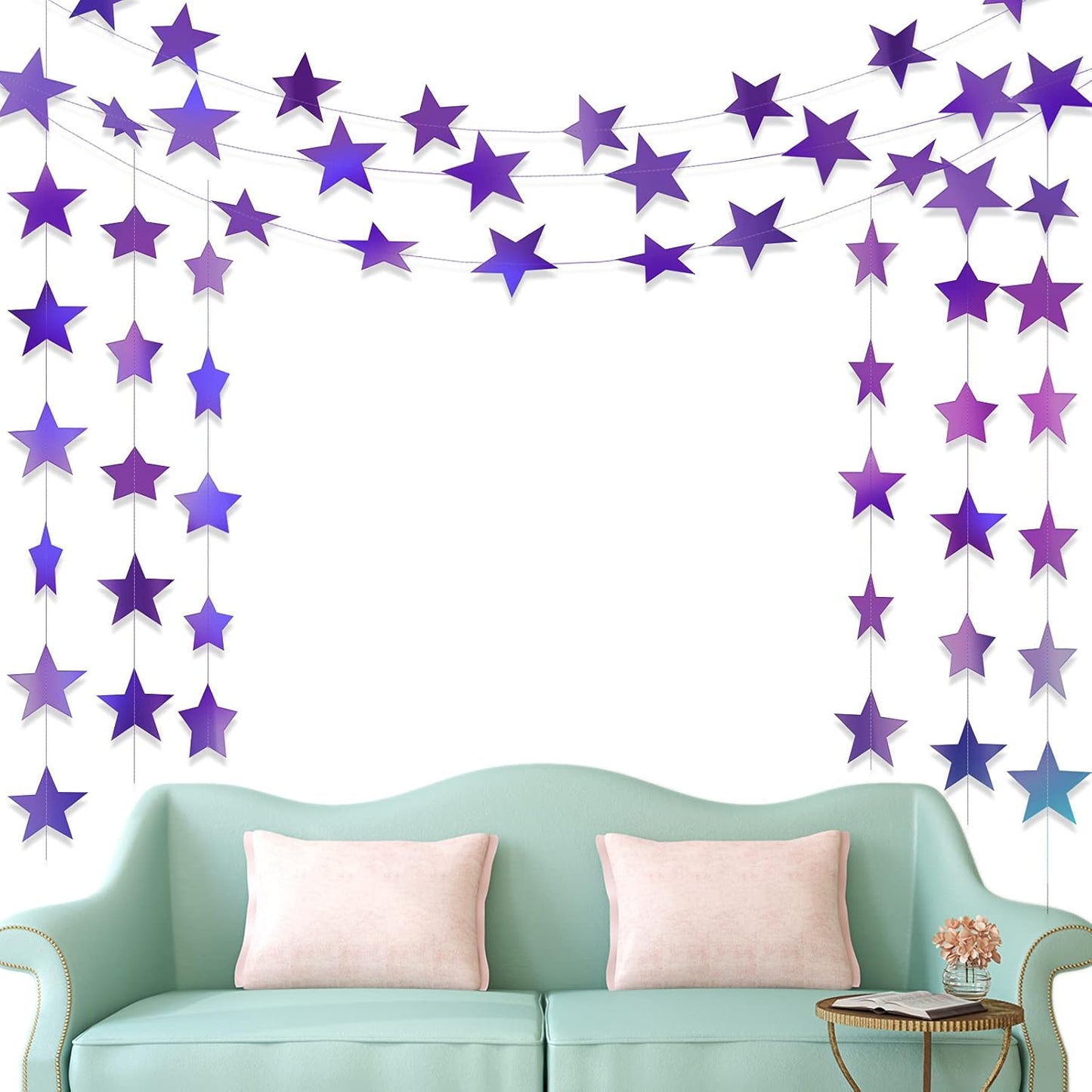 Patelai Glitter Star Garland Banner Decor 130 Feet Star Hanging Bunting Banner Twinkle Backdrop for Homecoming Classroom Wedding Birthday Halloween Christmas Party Supplies(Holographic Purple)