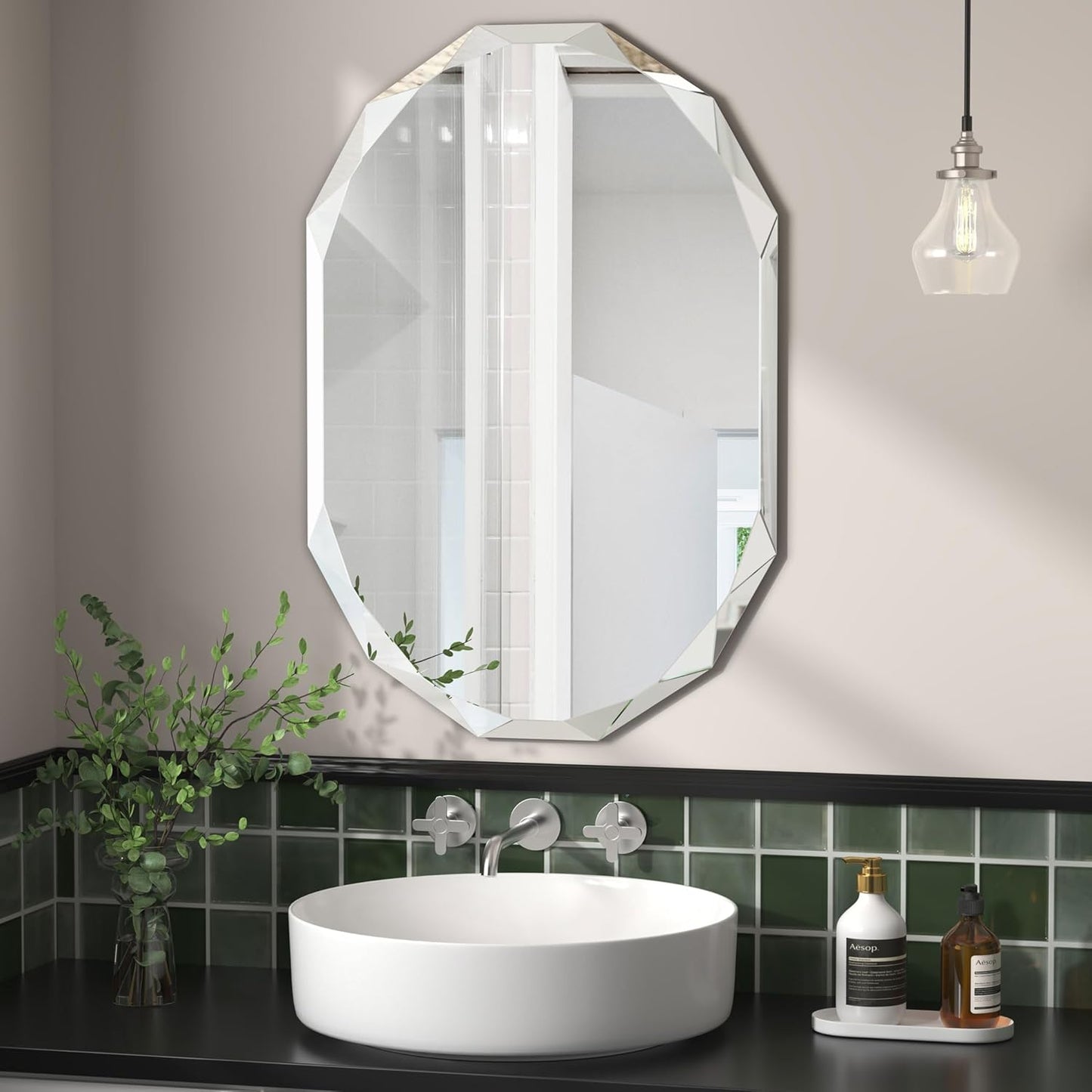 Bathroom Mirrors for Over Sink, Round Frameless Mirrors for Wall, 20x30 Inch Beveled Bathroom Mirror, Bathroom Vanity Circle Mirror for Bedroom Living Room Entryway Home Decor