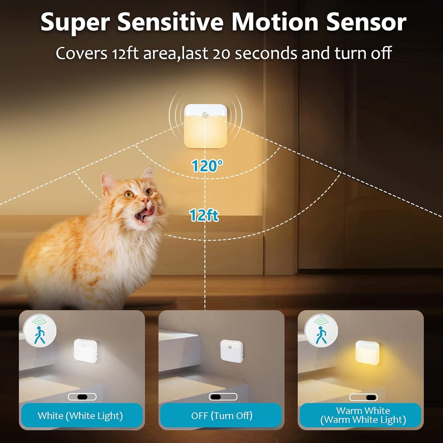 LED Motion Sensor Light - 3 Pack 2 Color USB Rechargeable With Dusk to Dawn Sensor, Stick-On Anywhere Magnetic for Bedroom Bathroom Under Cabinet Closet Wardrobe Stairway