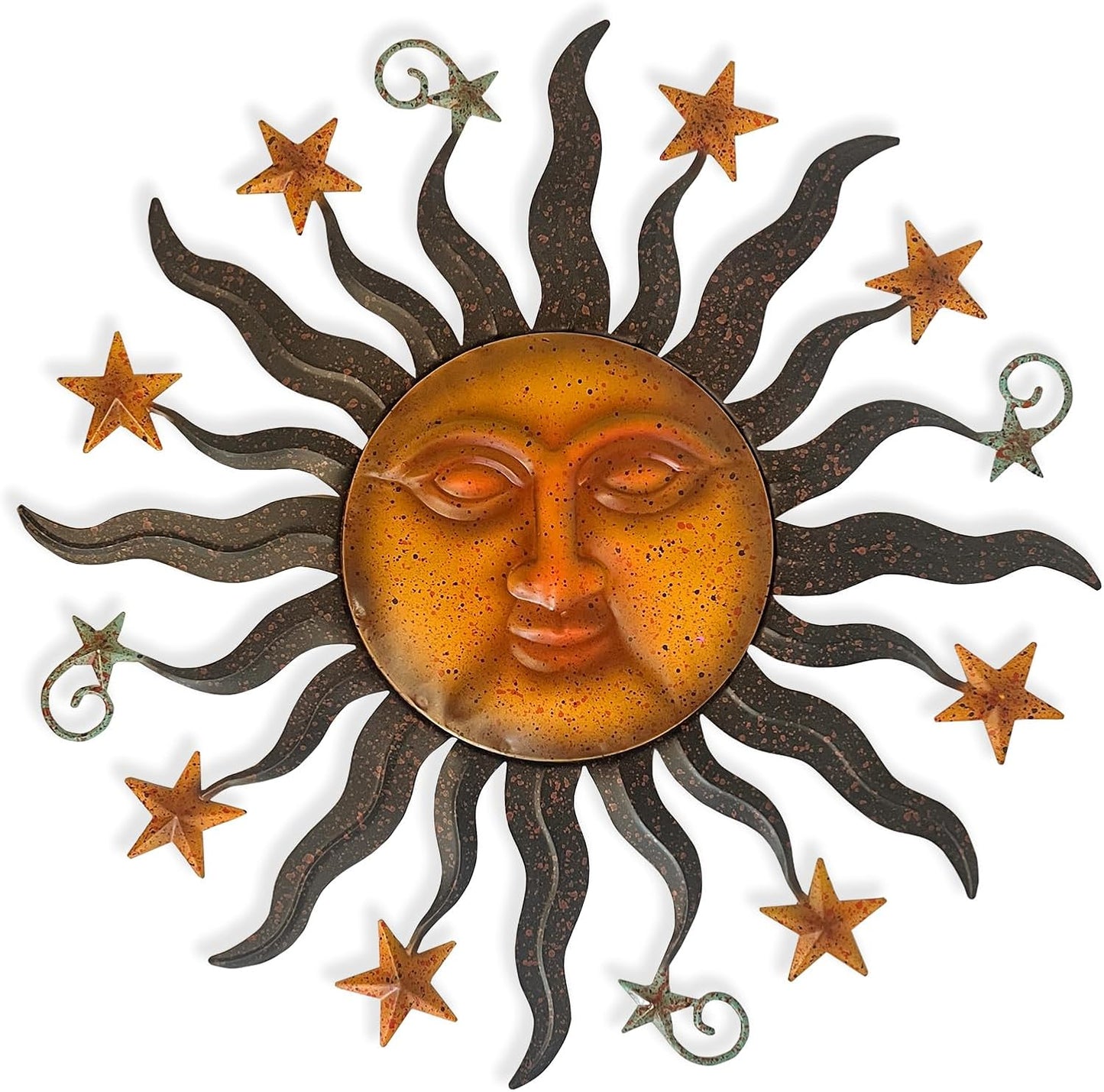 LIFFY 24" Sun Face Metal Wall Art for Outdoor Decor - Solar Themed Hanging Sculpture, Weather-Resistant Garden Patio Wall Décor, Farmhouse Home Accent Gift (Antique Bronze Finish)