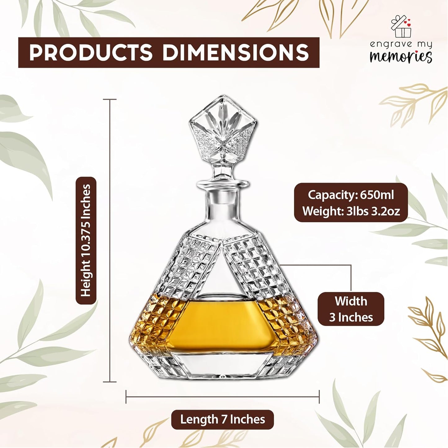 Triangle Whiskey Decanter 650ml – Premium Glass Liquor Decanter with Solid Glass Stopper – Stylish Barware for Bourbon, Scotch & Spirits – Gift-Ready Packaging for Home, Office, Bar, Man Cave Decor