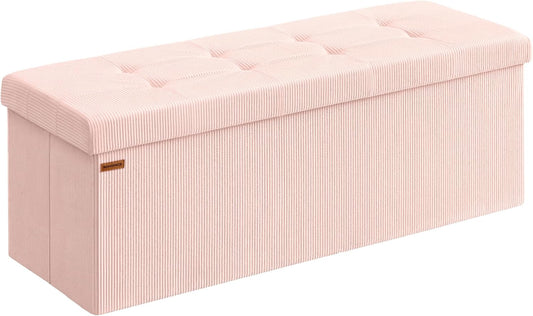 SONGMICS MAZIE Collection - Storage Ottoman Bench, Foldable Foot Rest, 15 x 43 x 15 Inches, End of Bed Bench, Storage Chest, Load 660 lb, Living Room, Bedroom, Entryway, Jelly Pink ULSF604R01