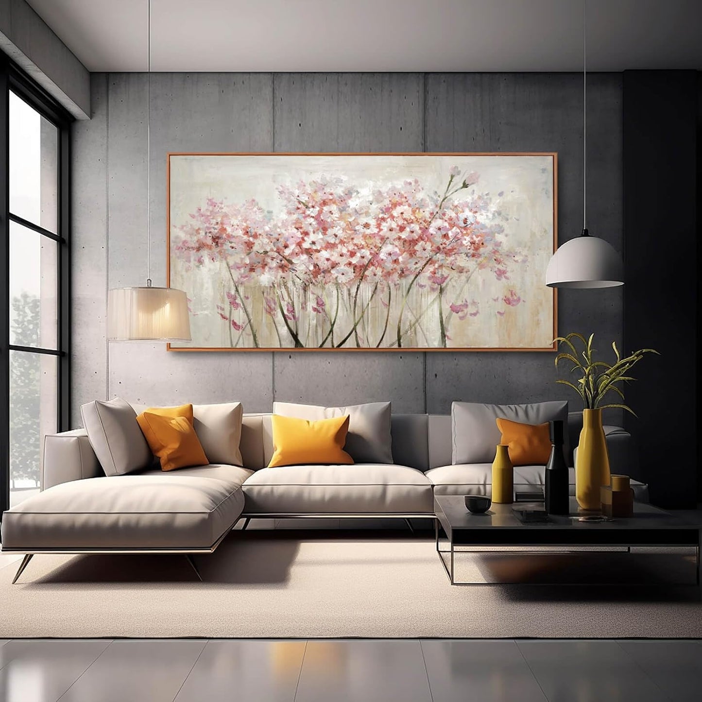 Pink Large Framed Canvas Wall Art Botanical Photo Canvas 29"x58" Artwork for Living Room Kitchen Women Room Decor for Bedroom