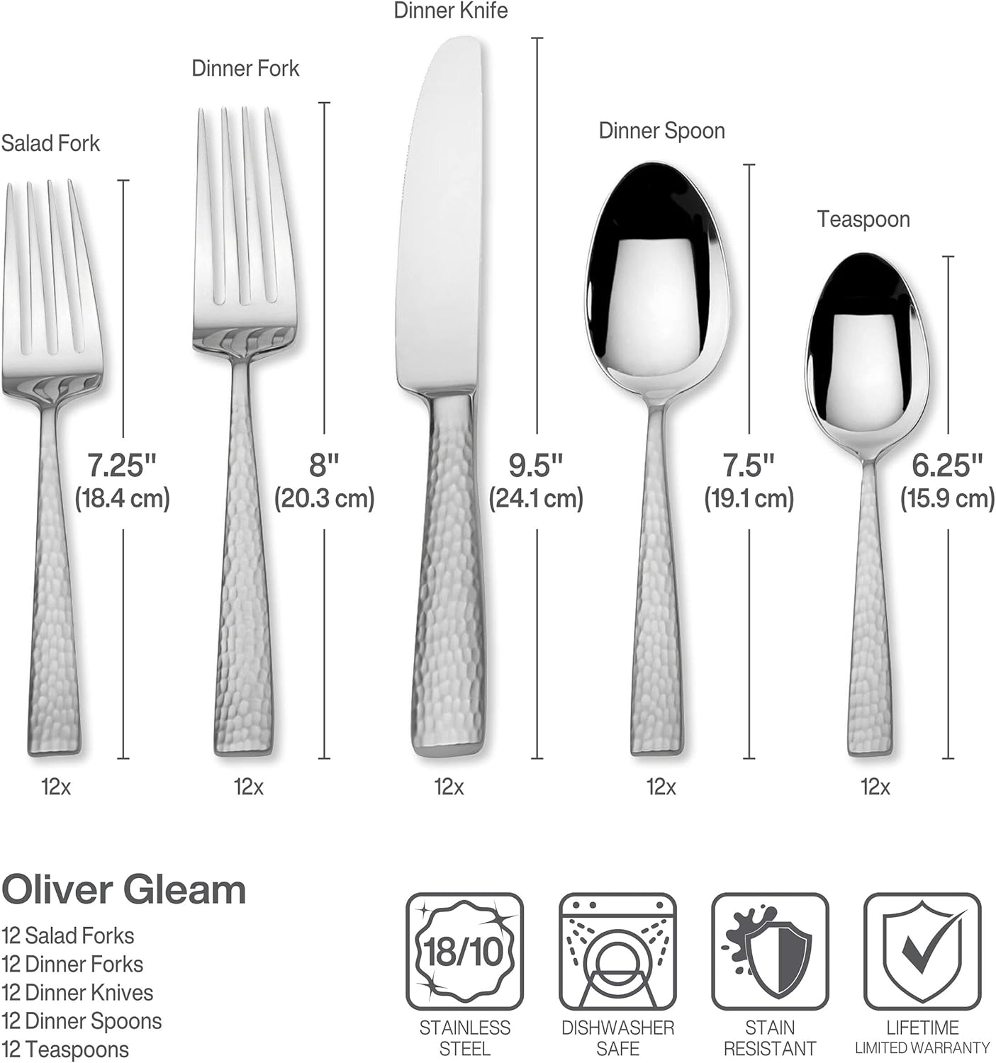 Mikasa, Oliver Gleam Flatware Service for 12, 18/10 Stainless Steel, Silverware Set with Serving Utensils | (Pack of 130)