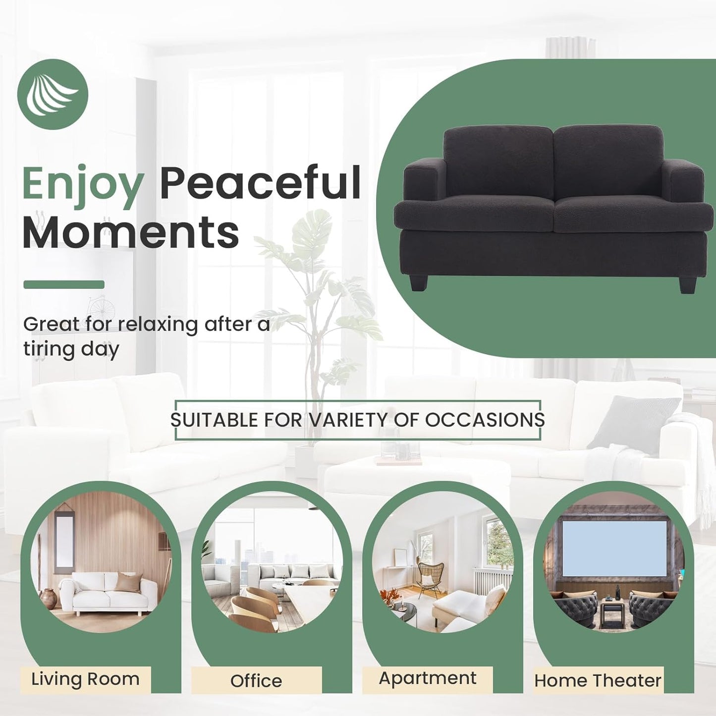 Ottoman Sofa, Modern Comfortable Ottoman with Storage Space for Living Room Apartment Lounge Sofa, Black Bouclé