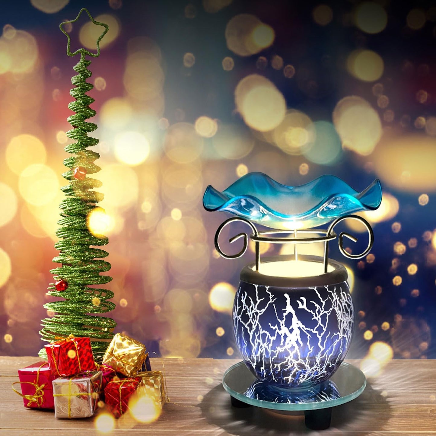 HUNANBANG Electric Oil Warmer Scented Wax Warmer with Auto Off Timer Candle Wax Melt Warmer Wax Melter Fragrance Wax Burner (Lightning-Blue)