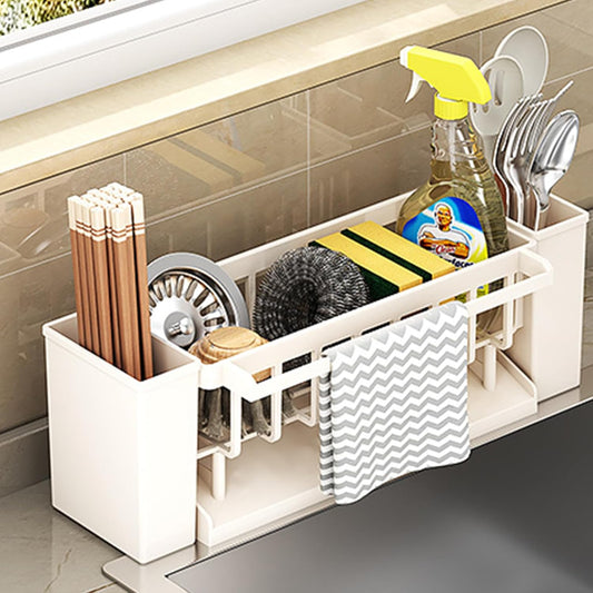 Utensil Holder, 3 Compartments Utensil Drying Rack, Dish Drainer for Kitchen Counter,Kitchen Utensils Holder with Towel Bar,Self-Draining Tray Design(White)