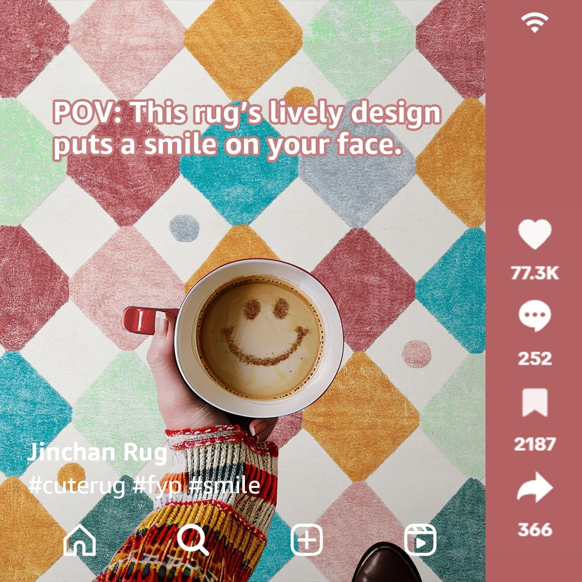 jinchan Round Rug 5ft Kids Washable Rug Indoor Floor Cover Non-Slip Soft Elementary School Classroom Modern Colorful Diamond Carpet for Nursery Daycare Bedroom Playroom Living Room Confetti on Cream