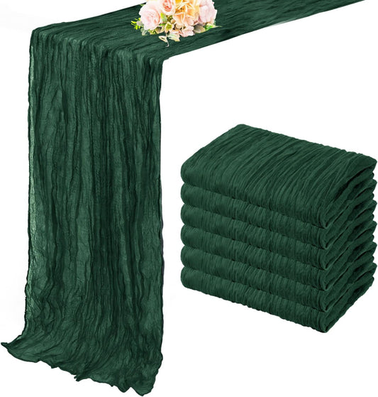 Emerald Green 6 Pack Cheesecloth Table Runner 10FT Boho Fabric Rustic Cheese Cloth Table Runner for Wedding 20 x 120 Inch Long Bridal Shower Baby Shower Gauze Sheer Birthday Party Table Decorations