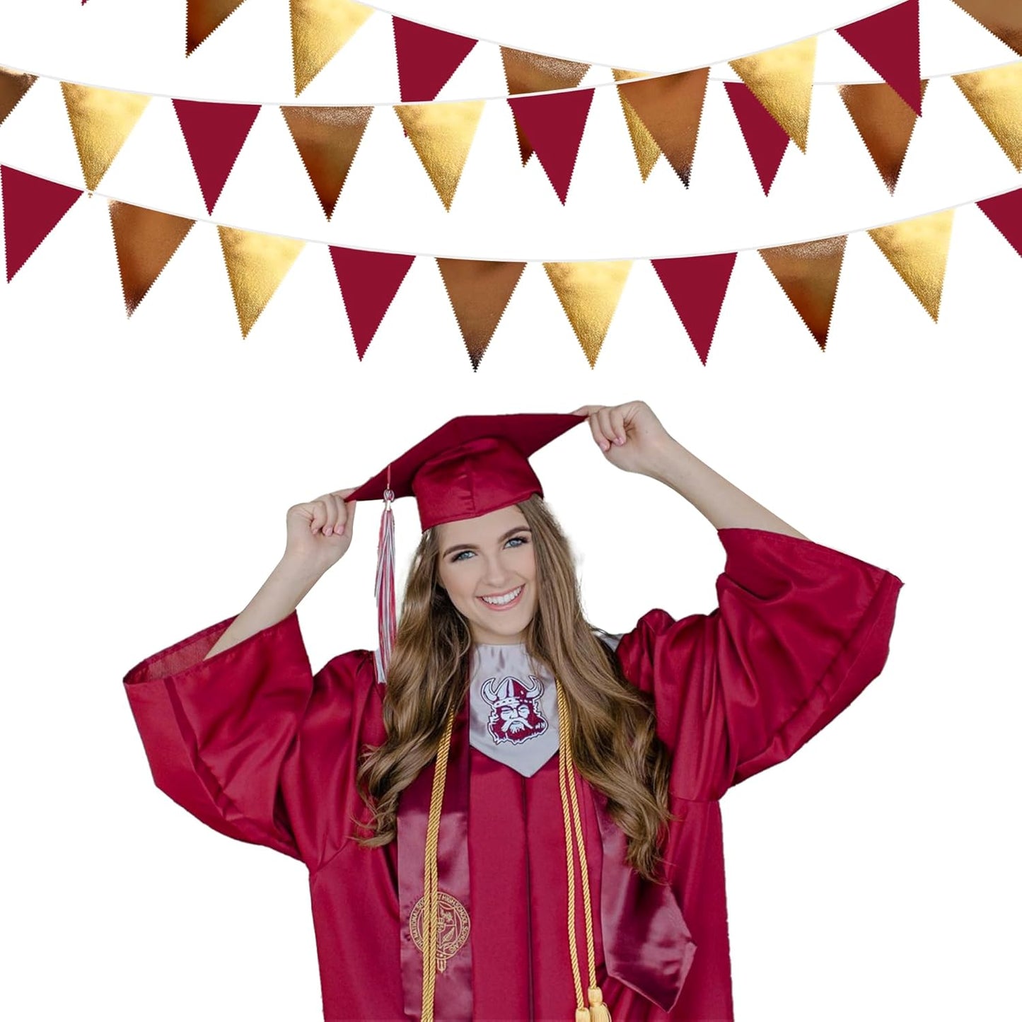 Fall Party Decorations Maroon Gold Brown Metallic Fabric Triangle Pennant Banner Burgundy Flag Bunting Garland for Autumn Thanksgiving Wedding Birthday Bridal Shower Engagement Graduation Garnet Party